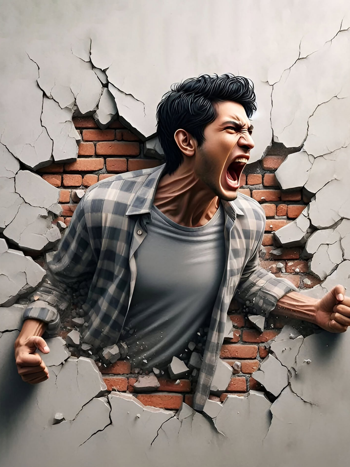 Screaming Man Shatters Wall: Dynamic 8K Action