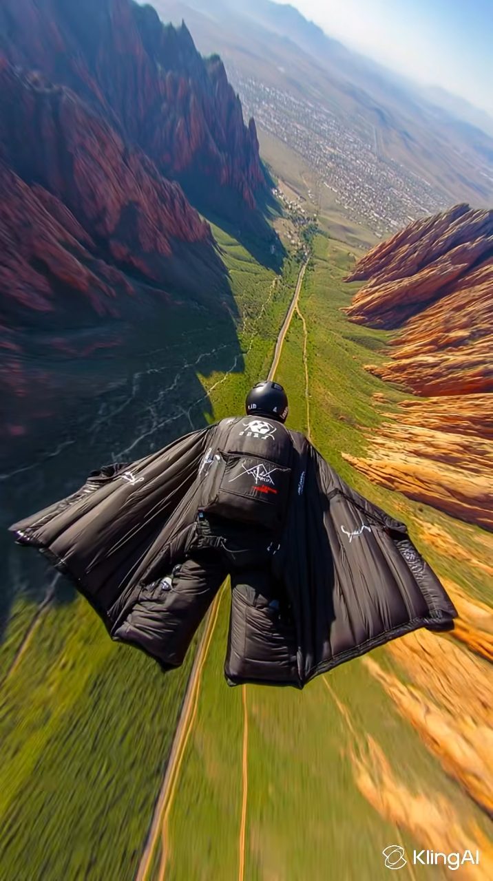 High-Speed Wingsuit Red Canyon Sunset
