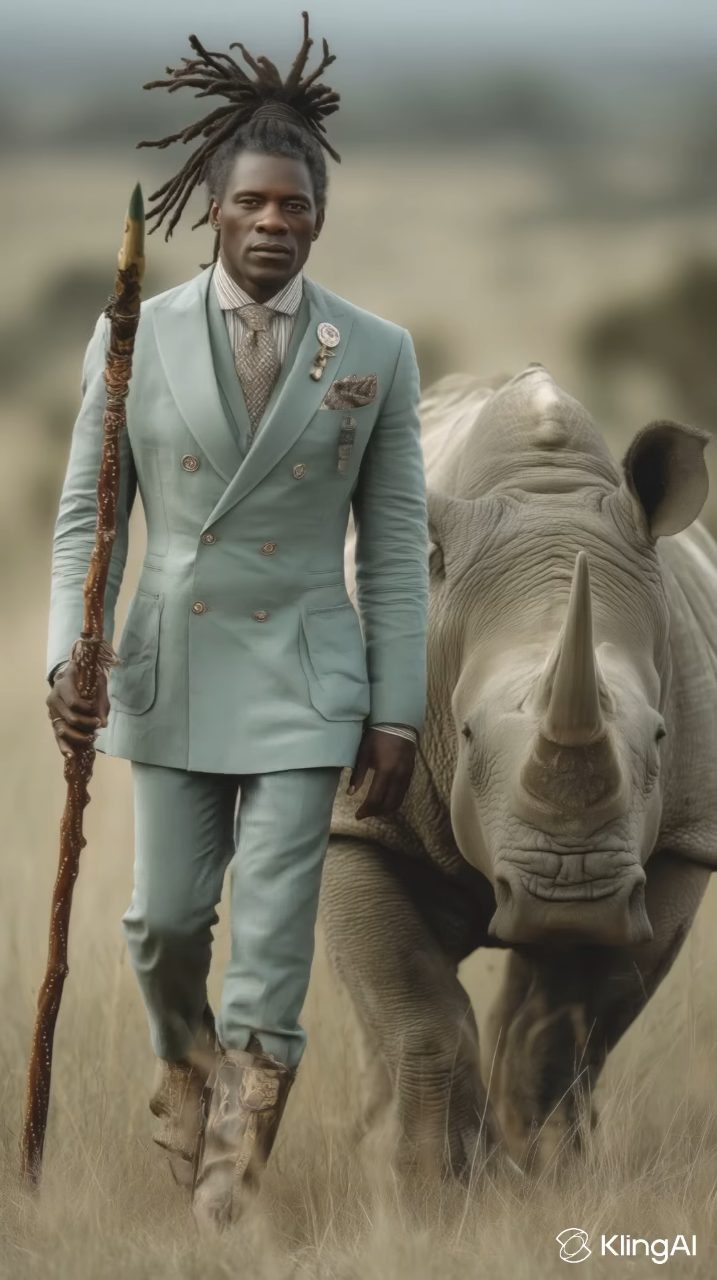 Majestic Savanna Harmony: Man & Rhino