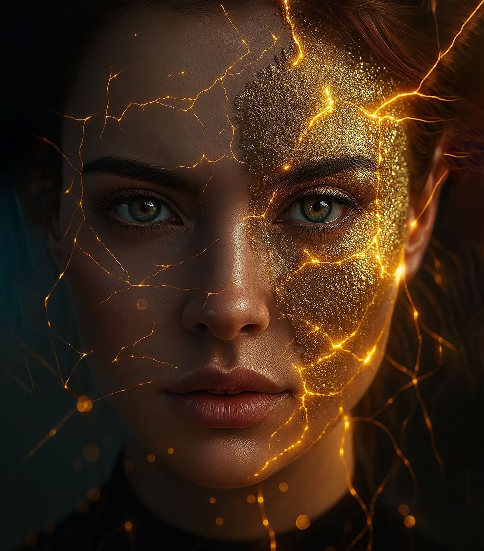 Golden Kintsugi Veins Portrait