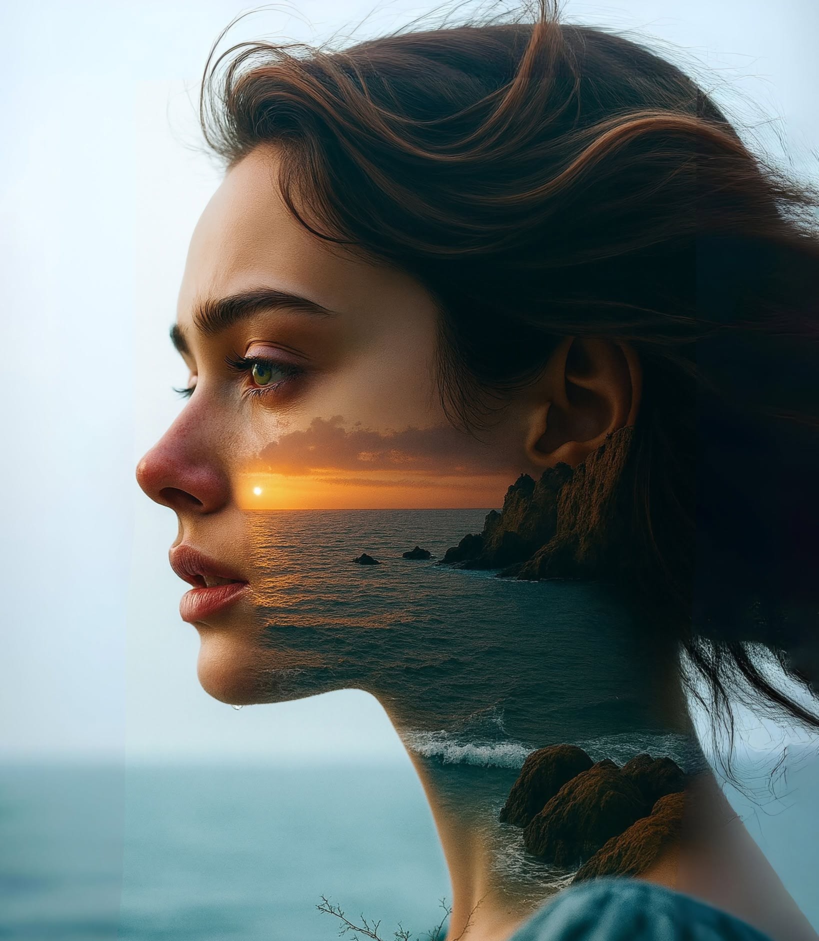 Soulful Sunset Double Exposure Portrait