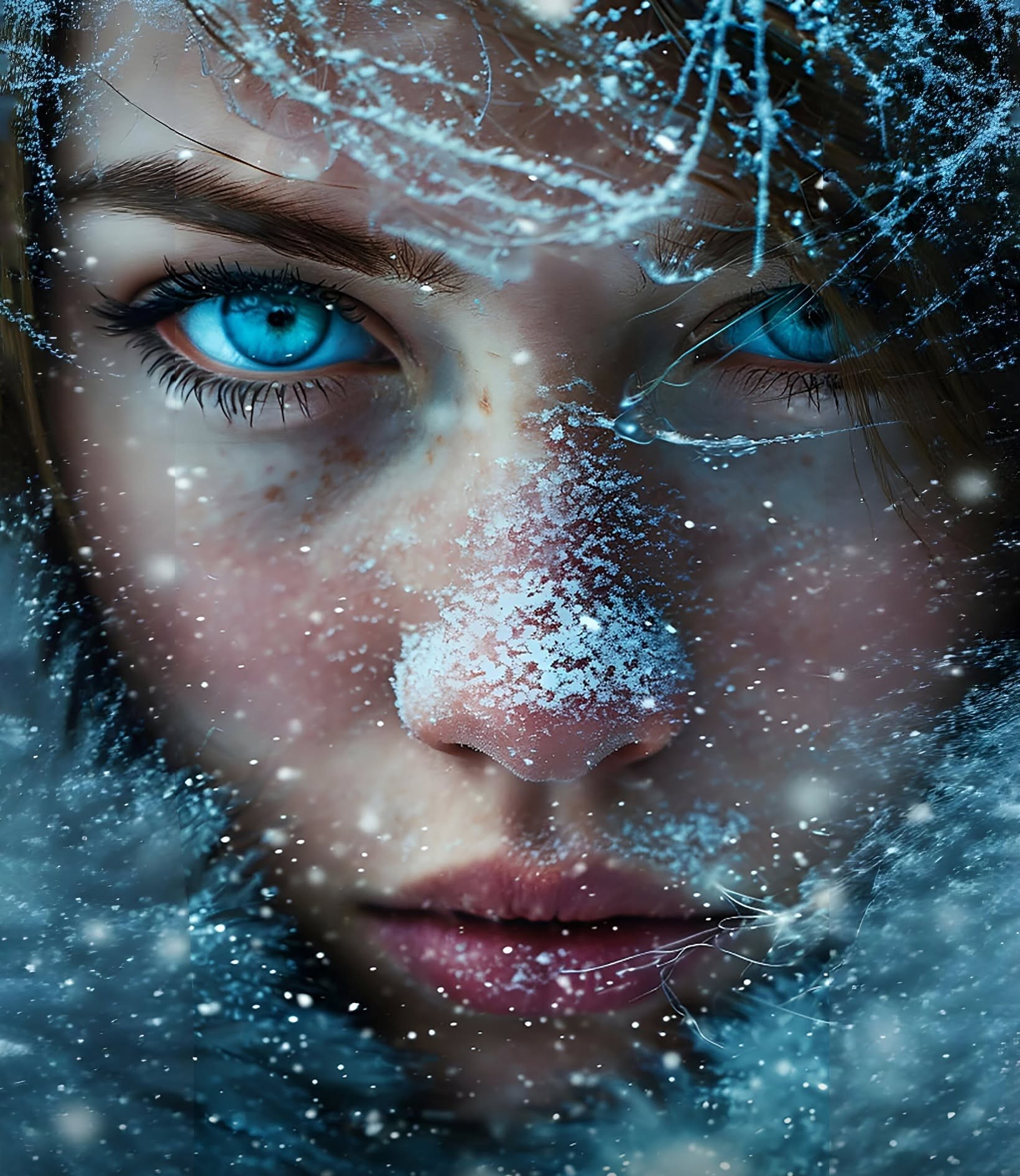 Ethereal Frostbound Woman, Icy Gaze