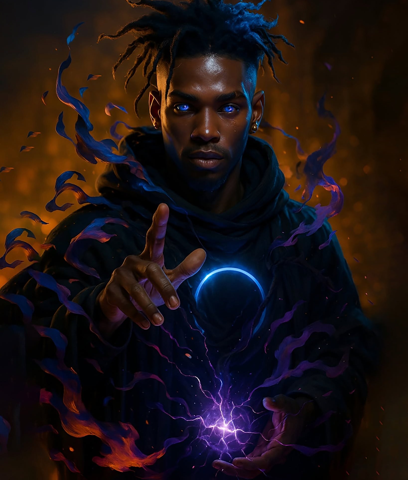 Electric-Eyed Dark Sorcerer Unleashes Power