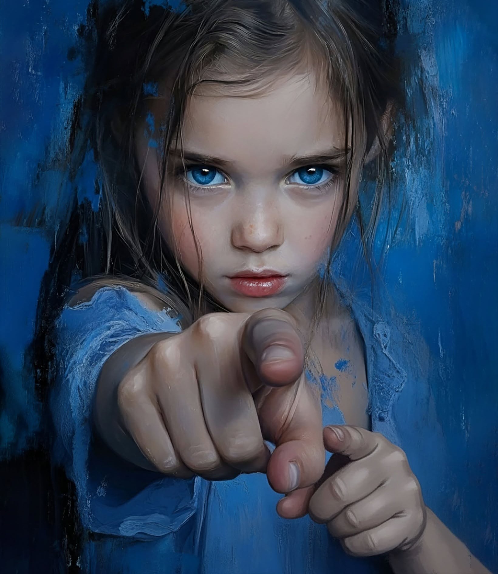 Icy Gaze: Cinematic Blue Portrait