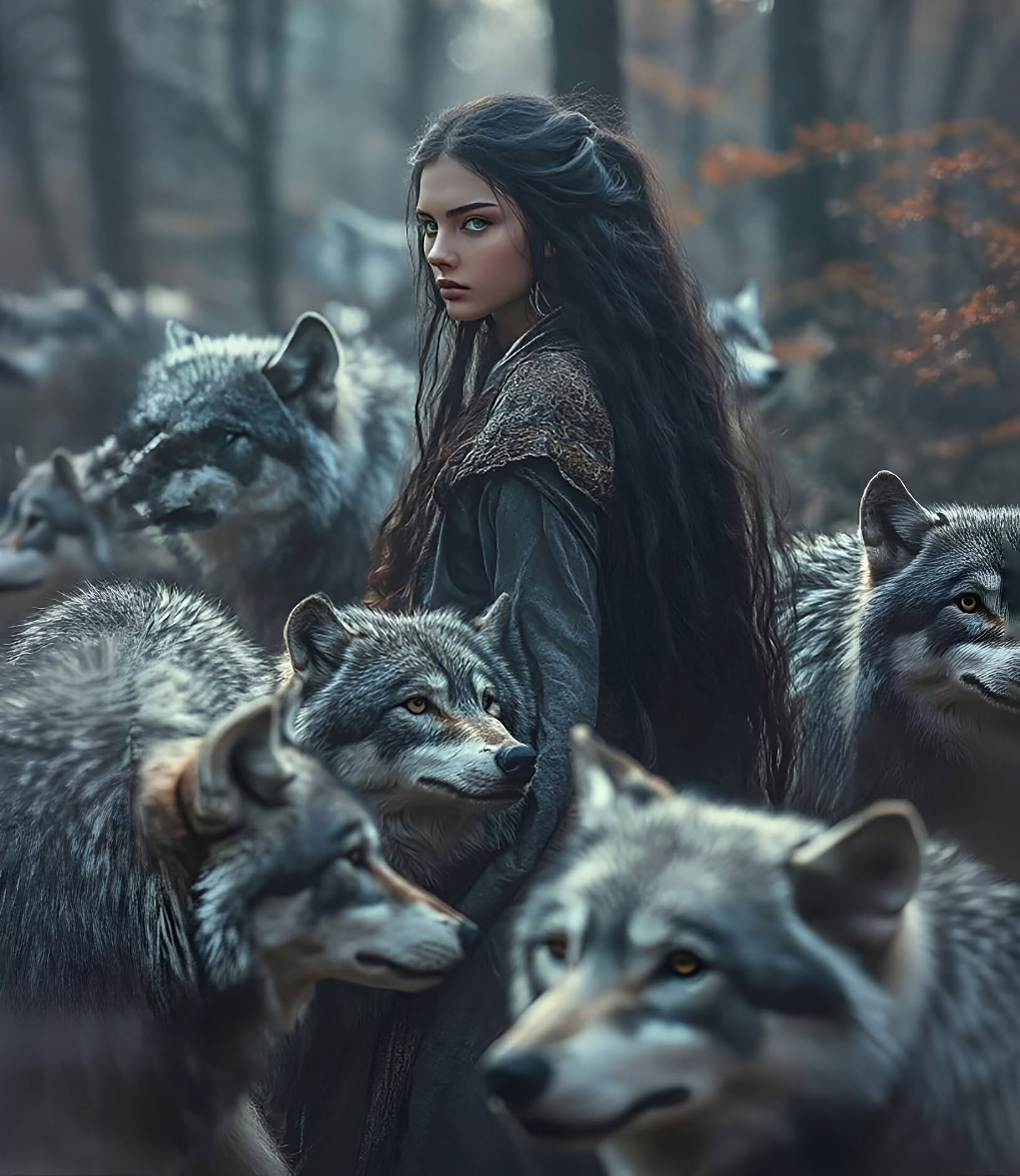 Mystical Guardian, Wolves in Misty Forest
