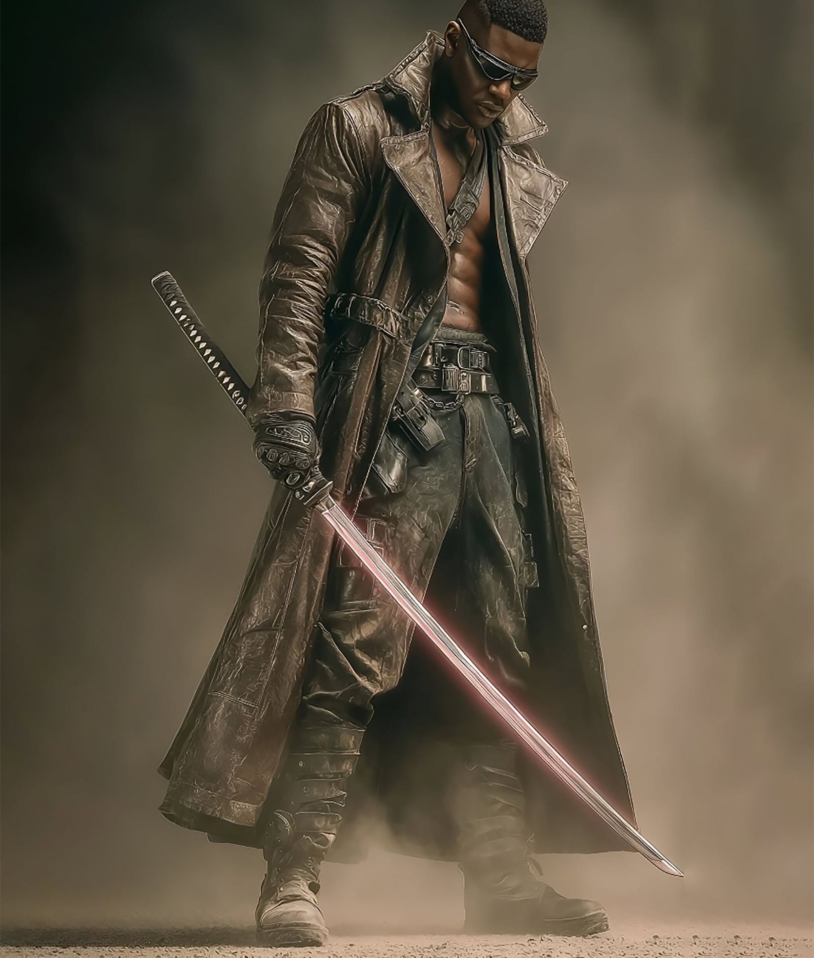 Dark Cyber-Samurai: Red Katana Warrior