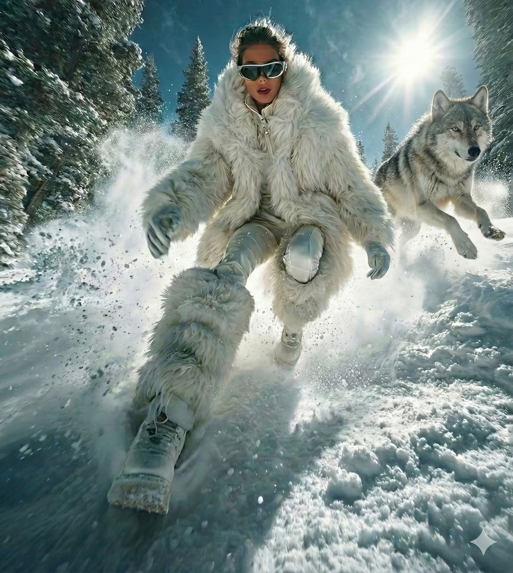 Cinematic Winter Wolf Fashion Shoot