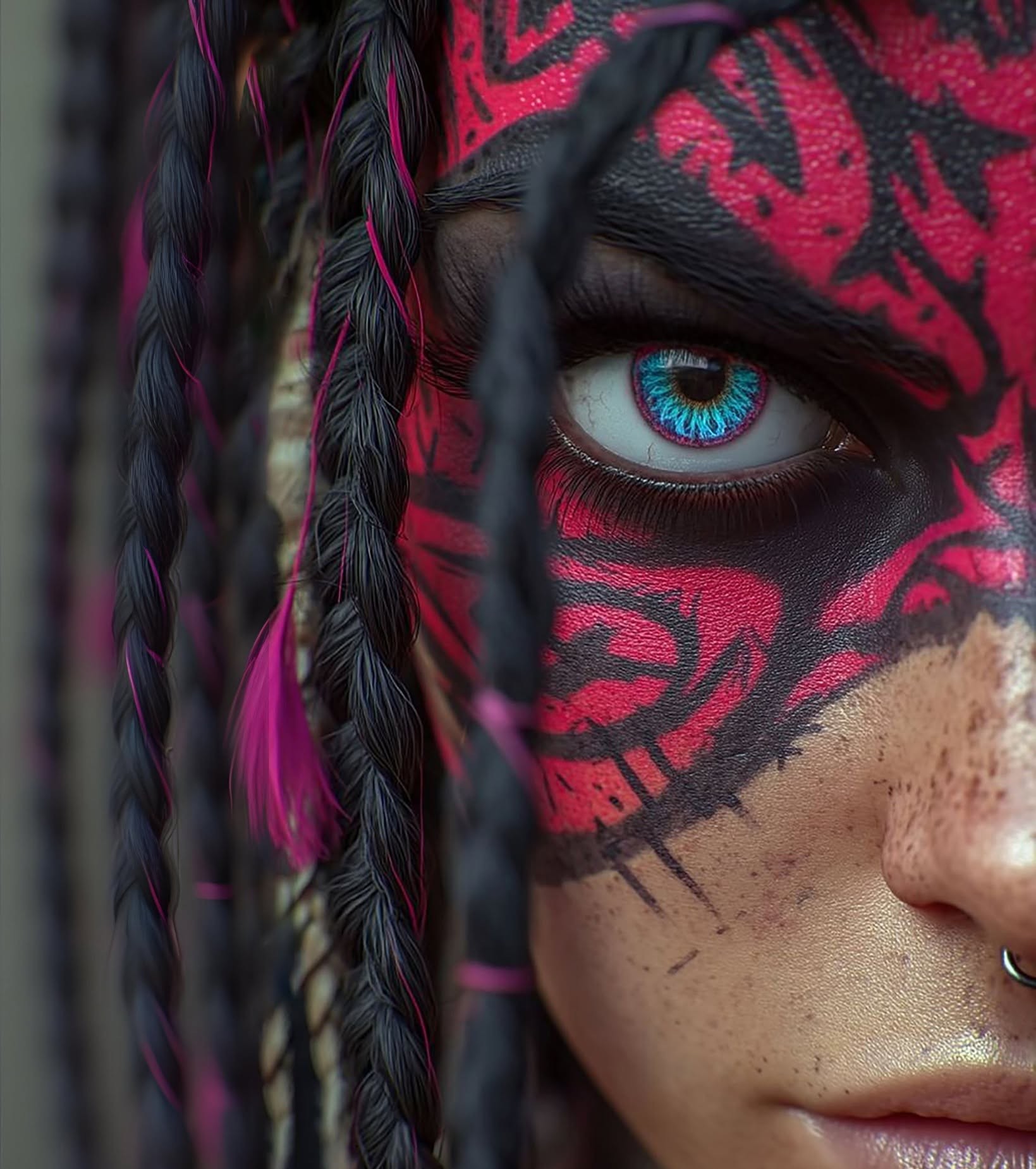 Intense Tribal Warrior: Cinematic Warpaint Portrait