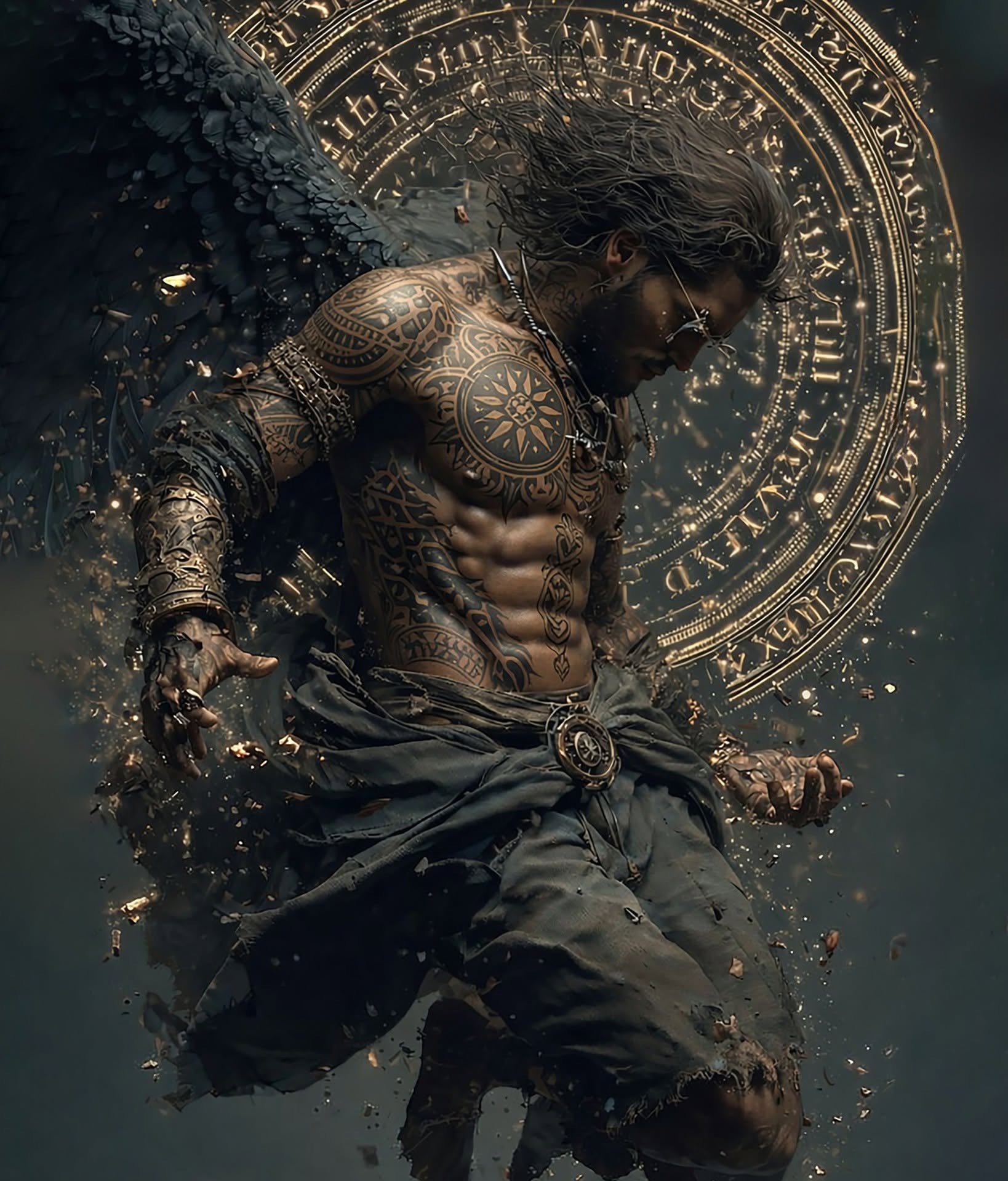 Tattooed Fallen Angel: Golden Rune Descent