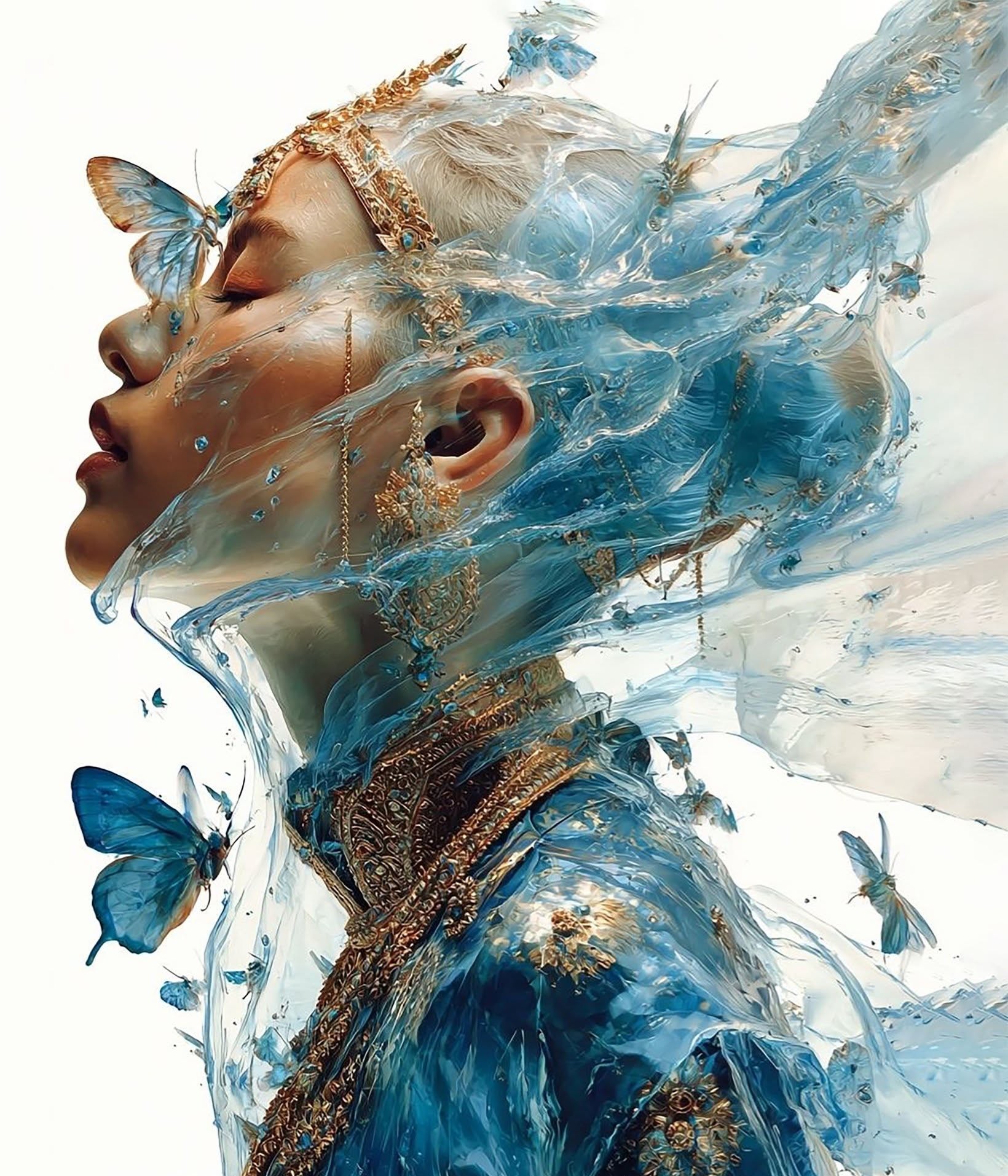 Liquid Silk Embrace: Ethereal Butterfly Goddess