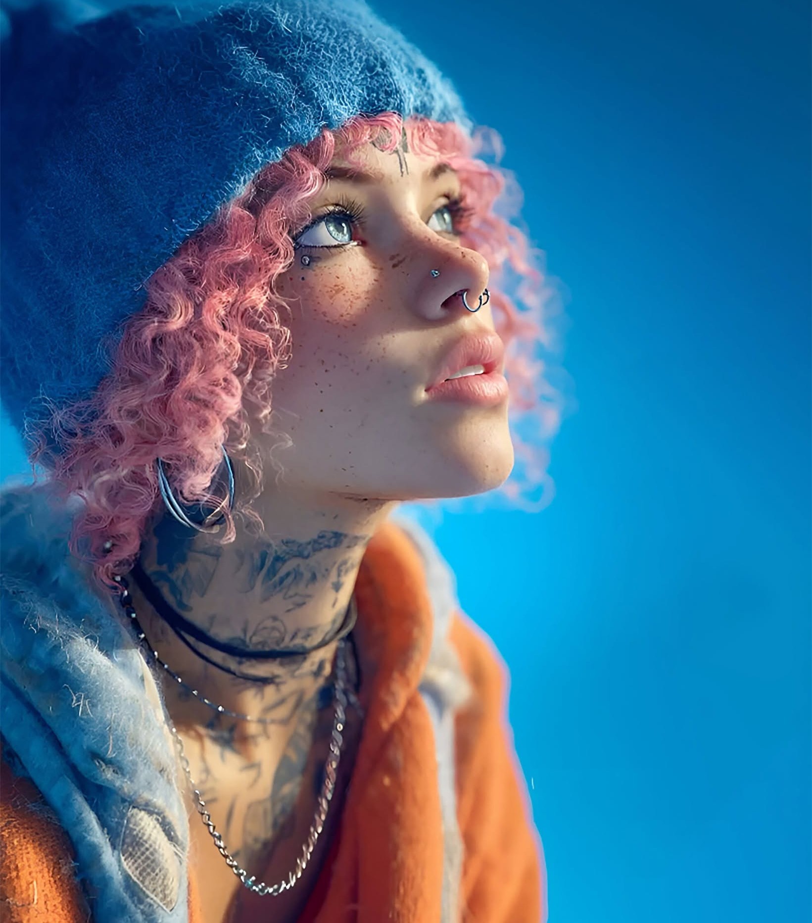 Pink-Haired Dreamer in Blue Beanie