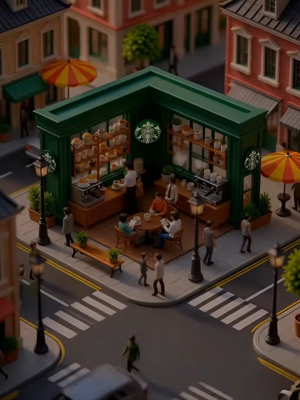 Hyperreal Tiny Starbucks City Diorama