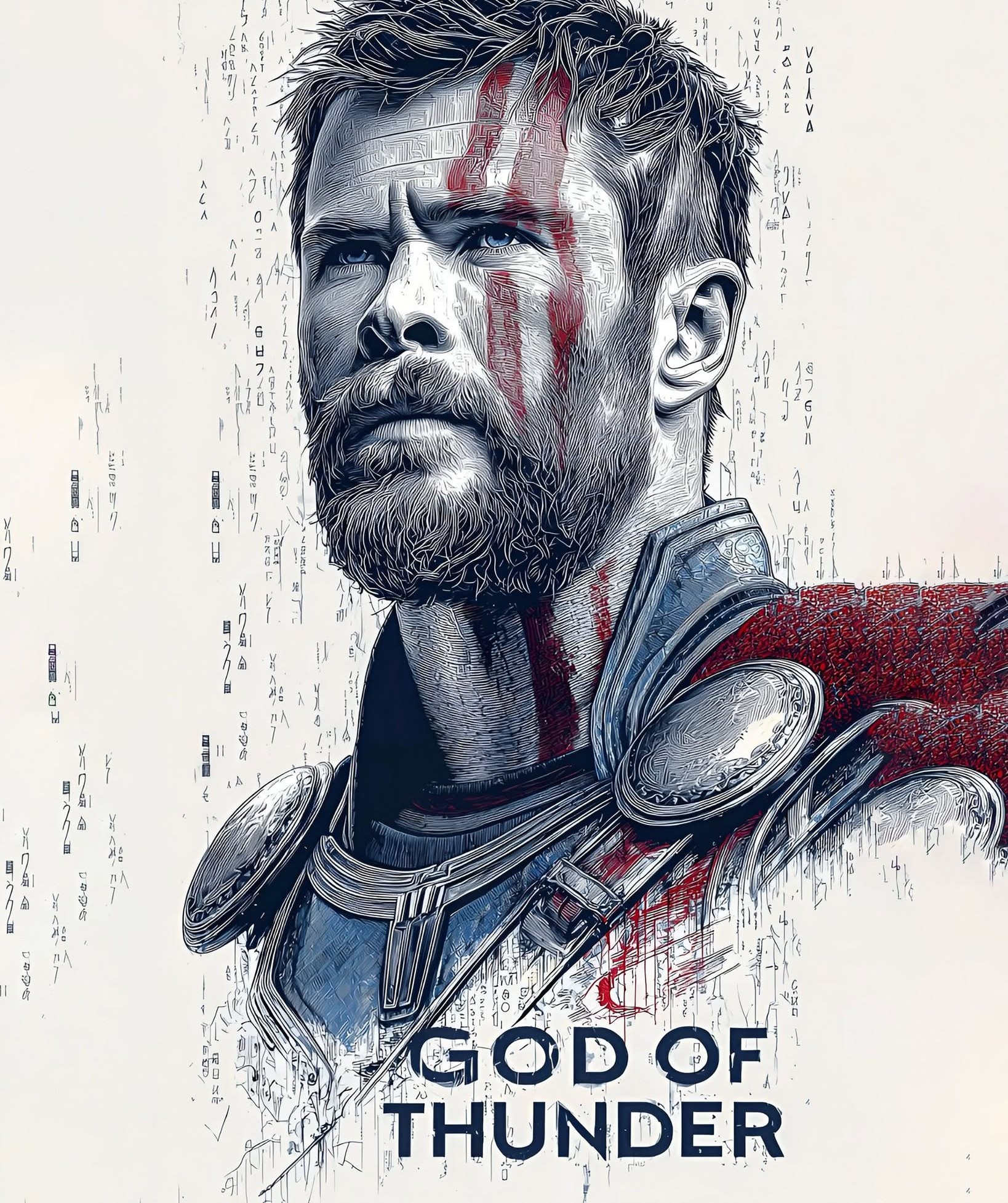 Asgardian Thunder God: Etched Warrior Portrait