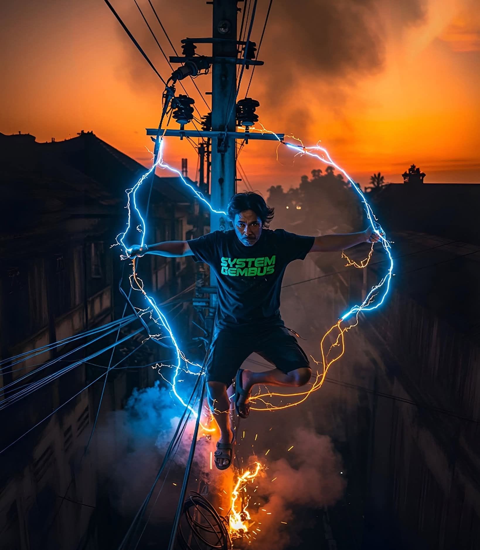 Electrifying Urban Leap at Sunset