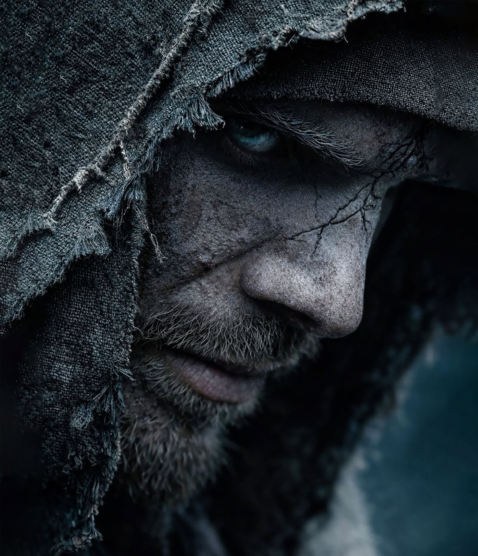 Piercing Gaze of the Hooded Warrior