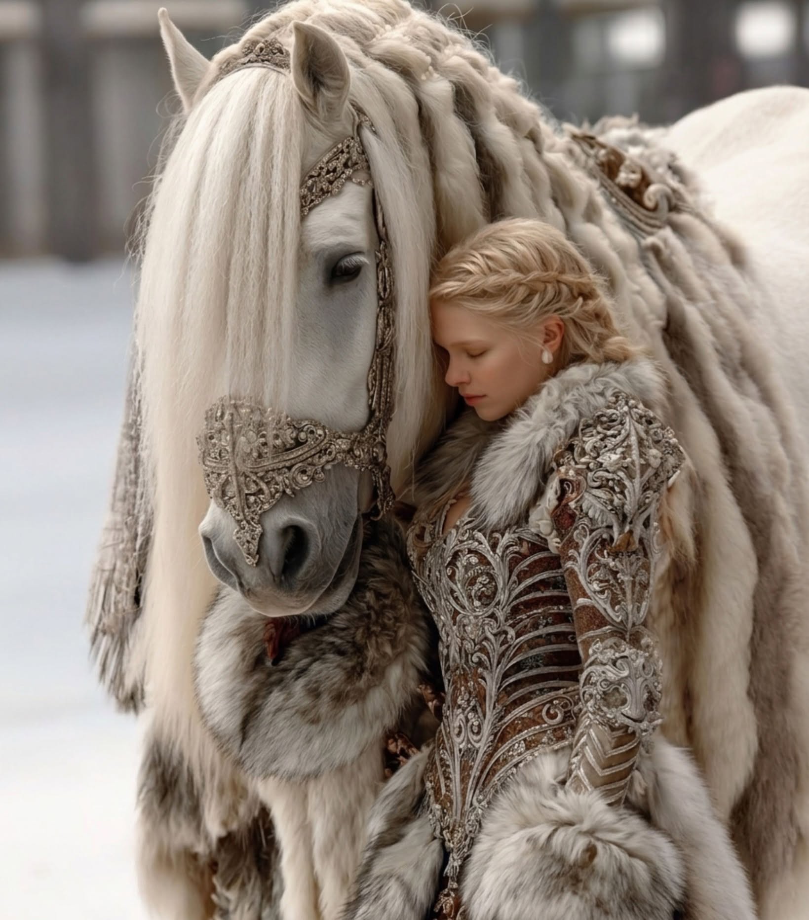 Regal Winter Queen's Ethereal White Horse