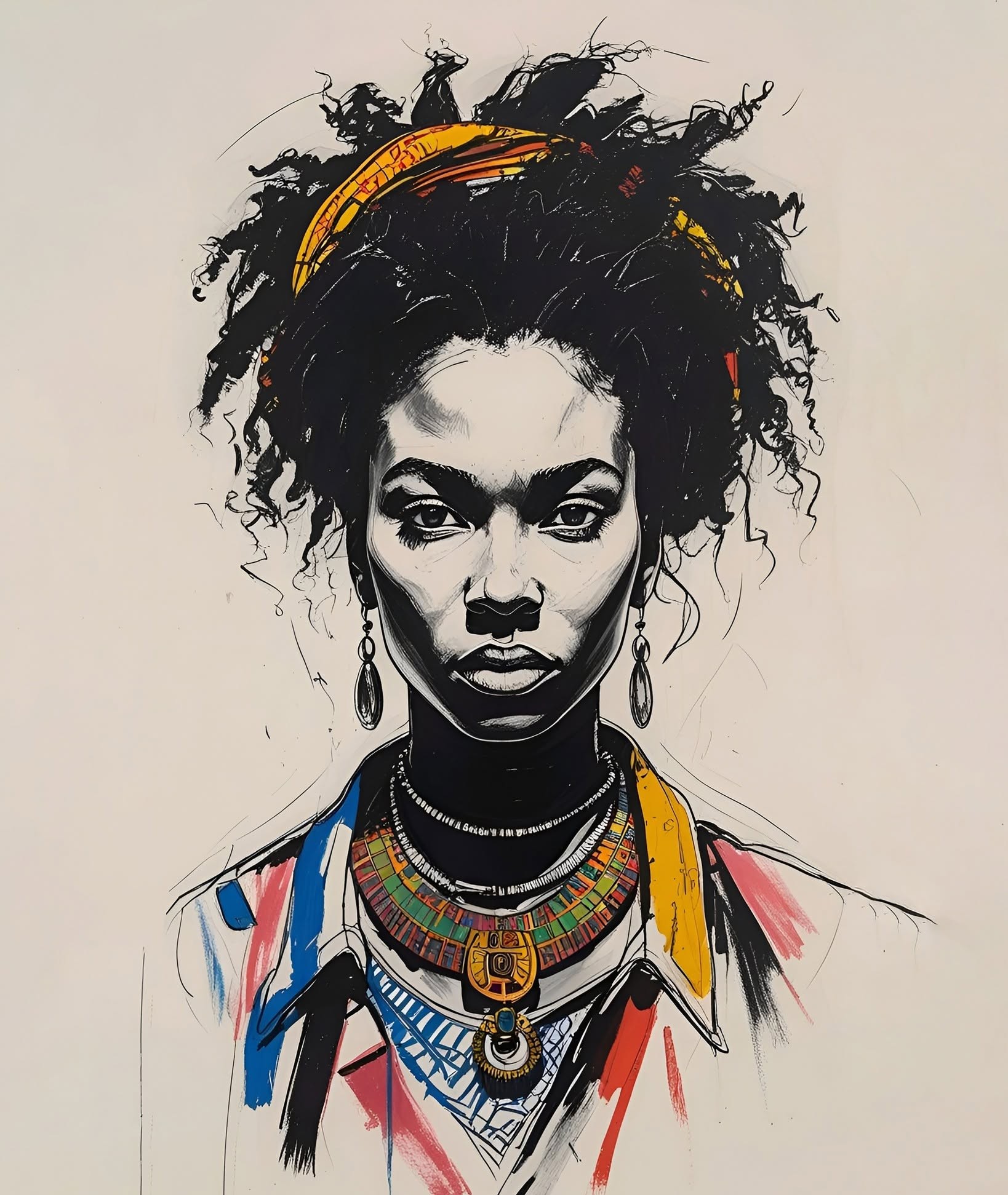 Afrocentric Queen: High-Contrast Ink & Gold