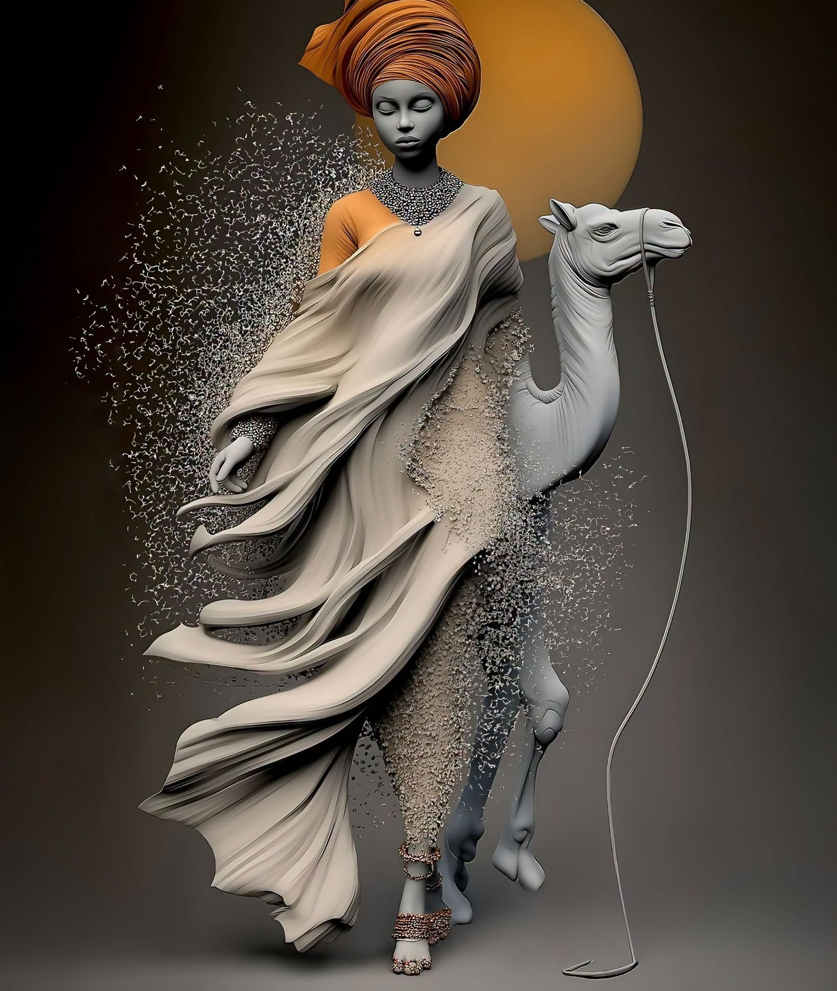 Afro-futuristic Queen: Sand Disintegration Sculpture