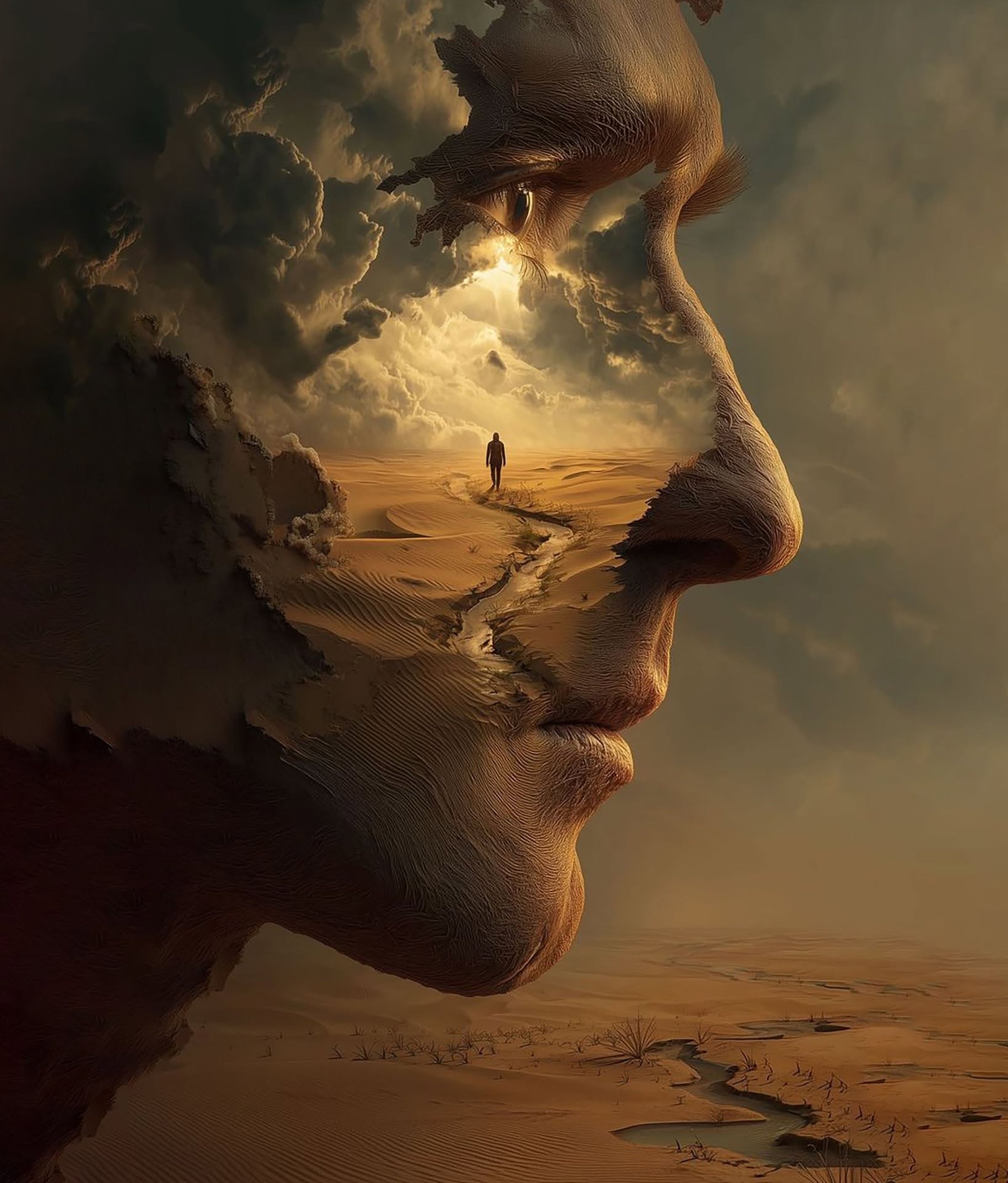 Surreal Desert Face Double Exposure Sunset