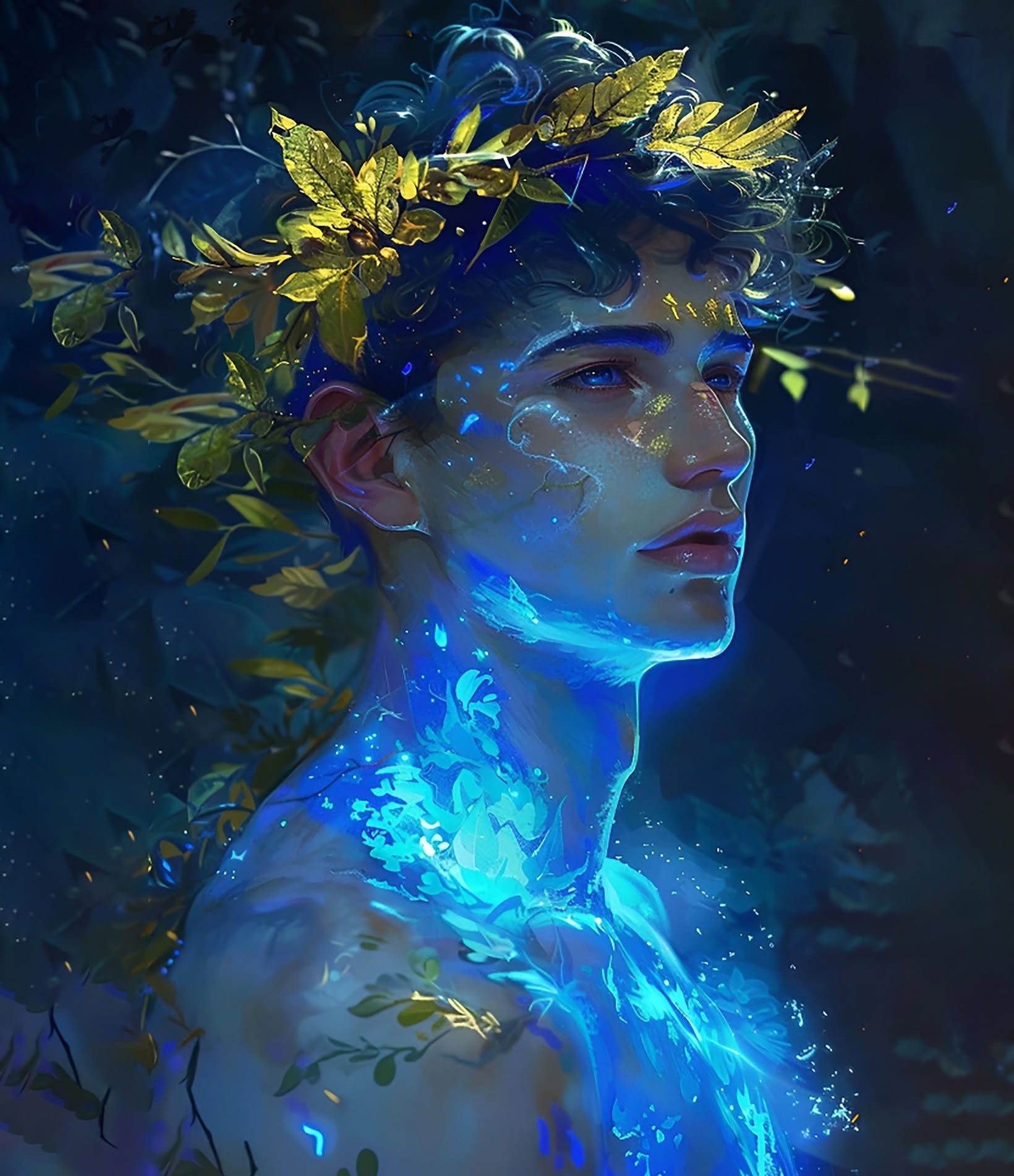 Golden Crown Bioluminescent Forest Spirit
