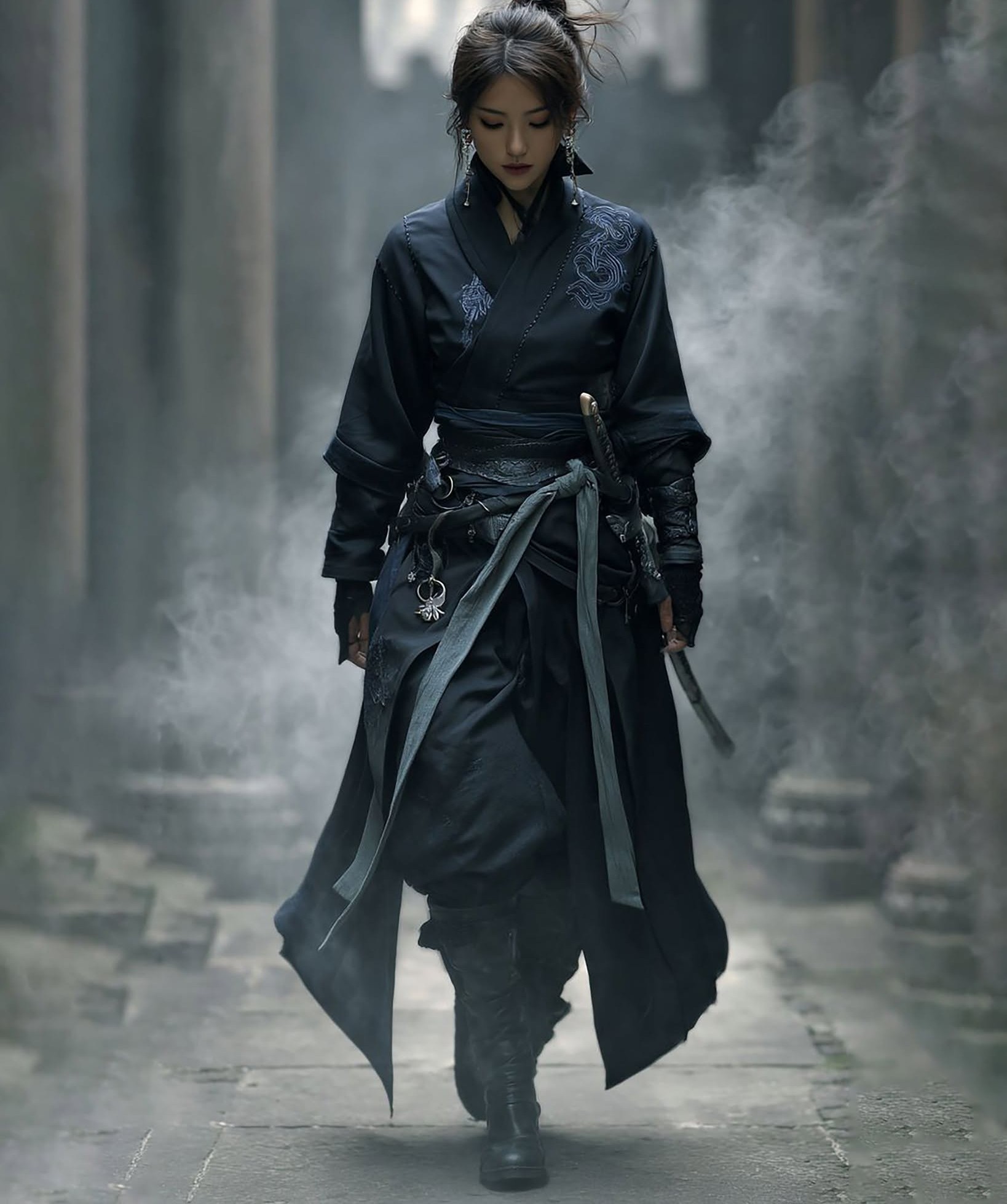 Shadow Assassin in Misty Ancient Alley