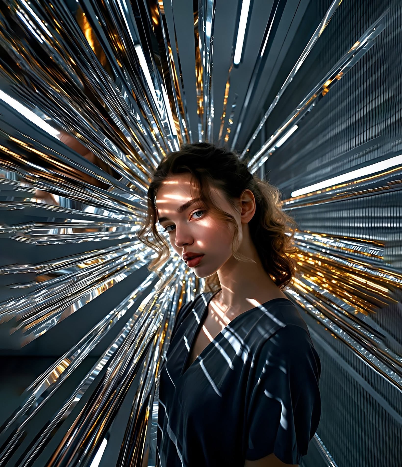 Chrome Gold Cyberpunk Light Burst Portrait