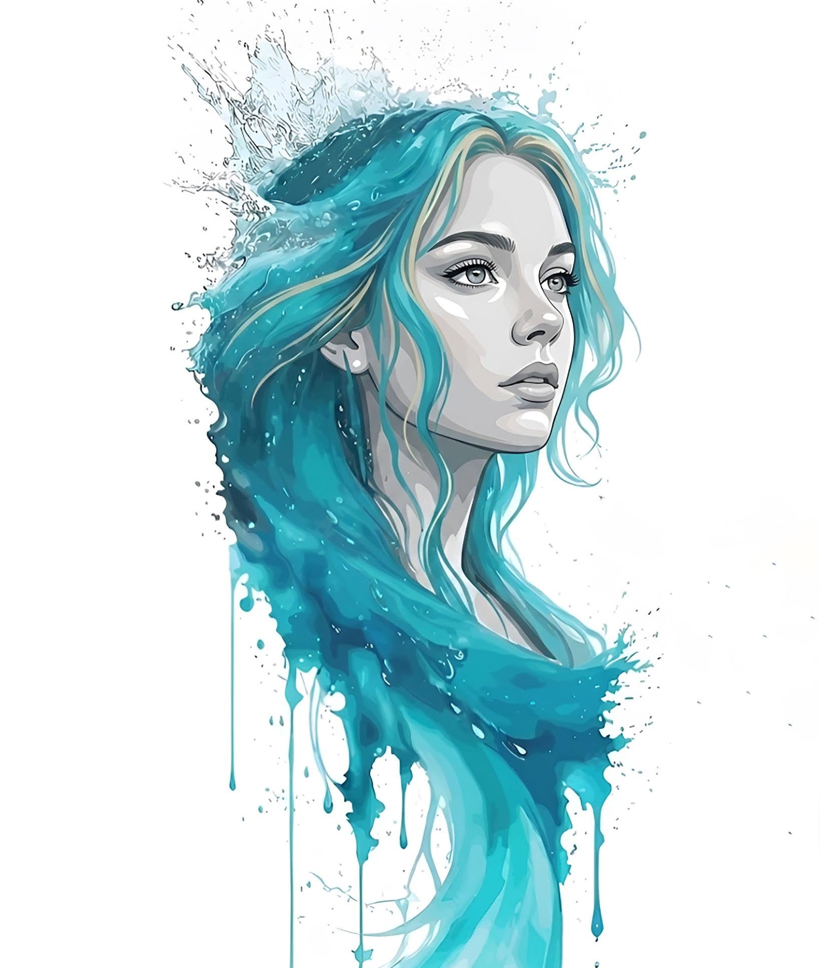 Liquid Cyan Hair Splash Portrait