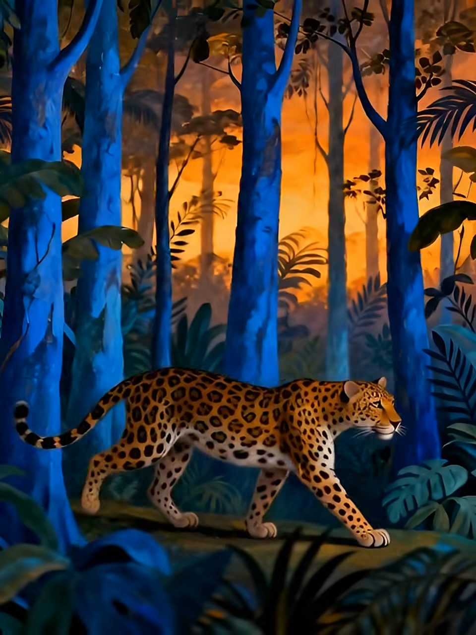 Otherworldly Leopard Prowls Surreal Forest