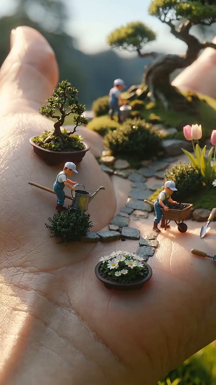 Whimsical Garden World on a Hand