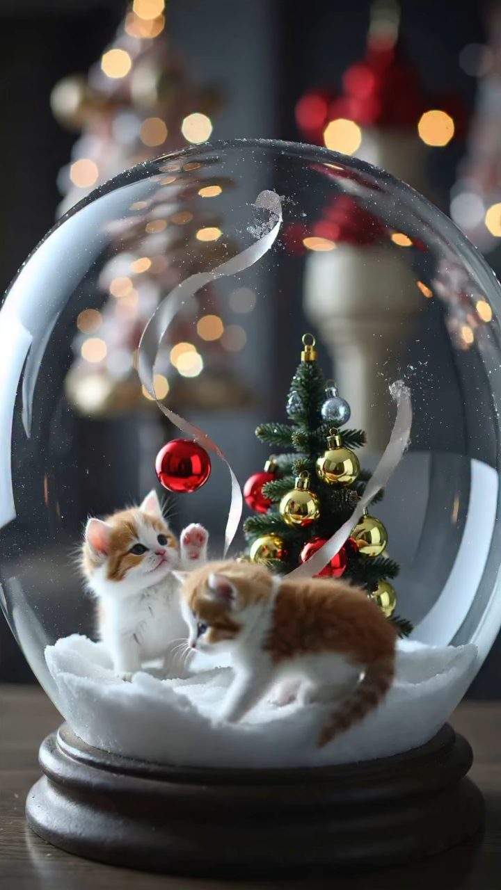 Cinematic Snow Globe Kitten Chaos