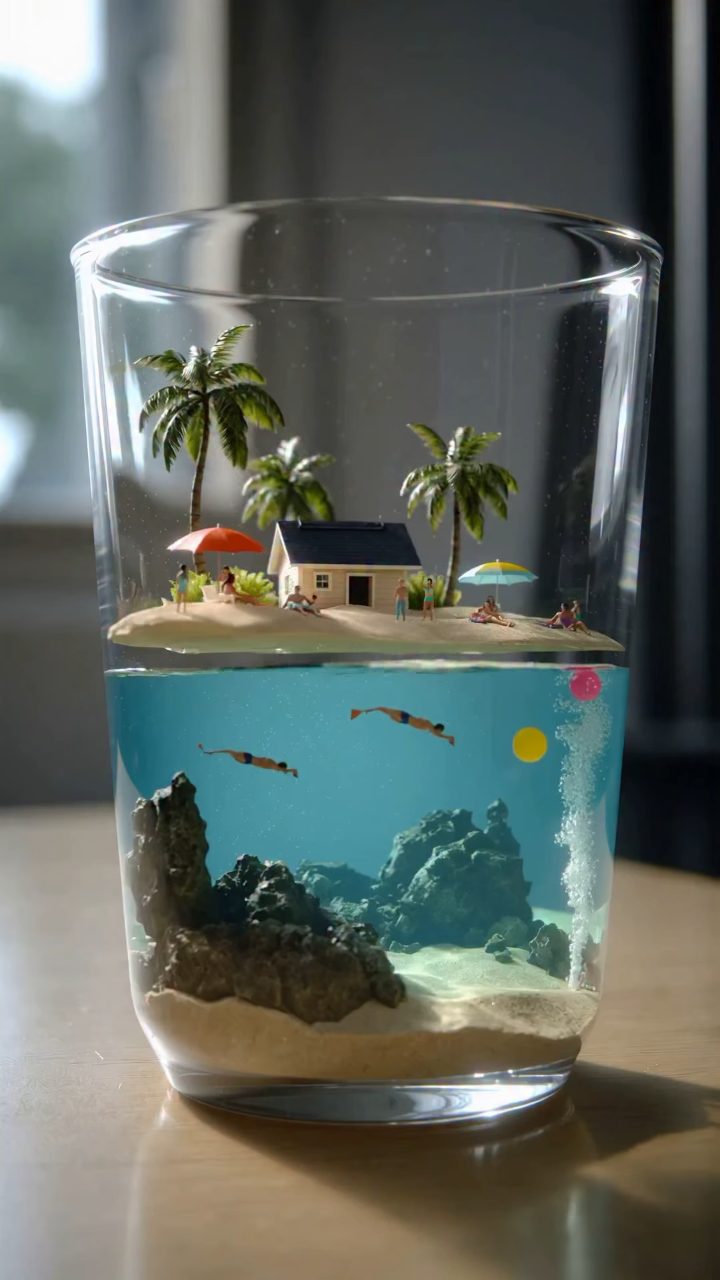 Dual-Layer Miniature Tropical World in Glass