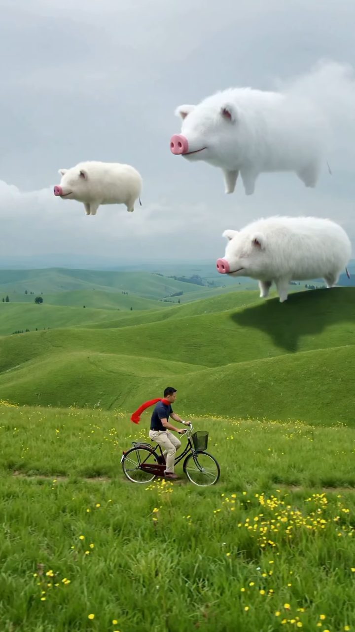 Emerald Field, Pig Clouds, Red Scarf Ride