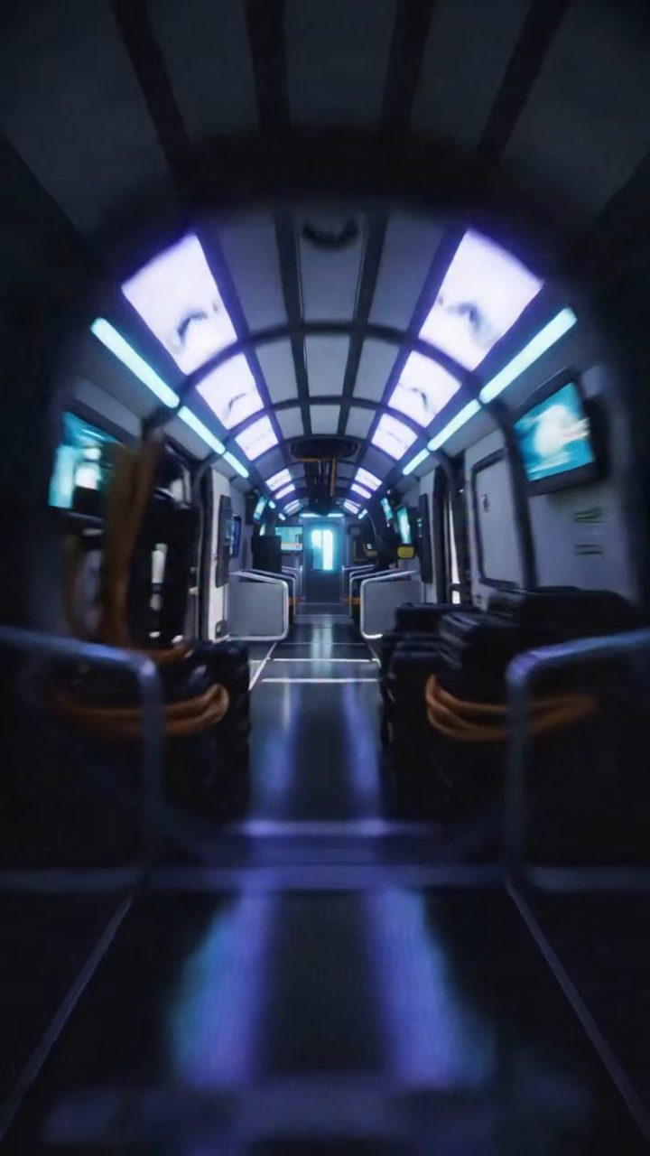 Neon Cybernetic Dystopian Train POV