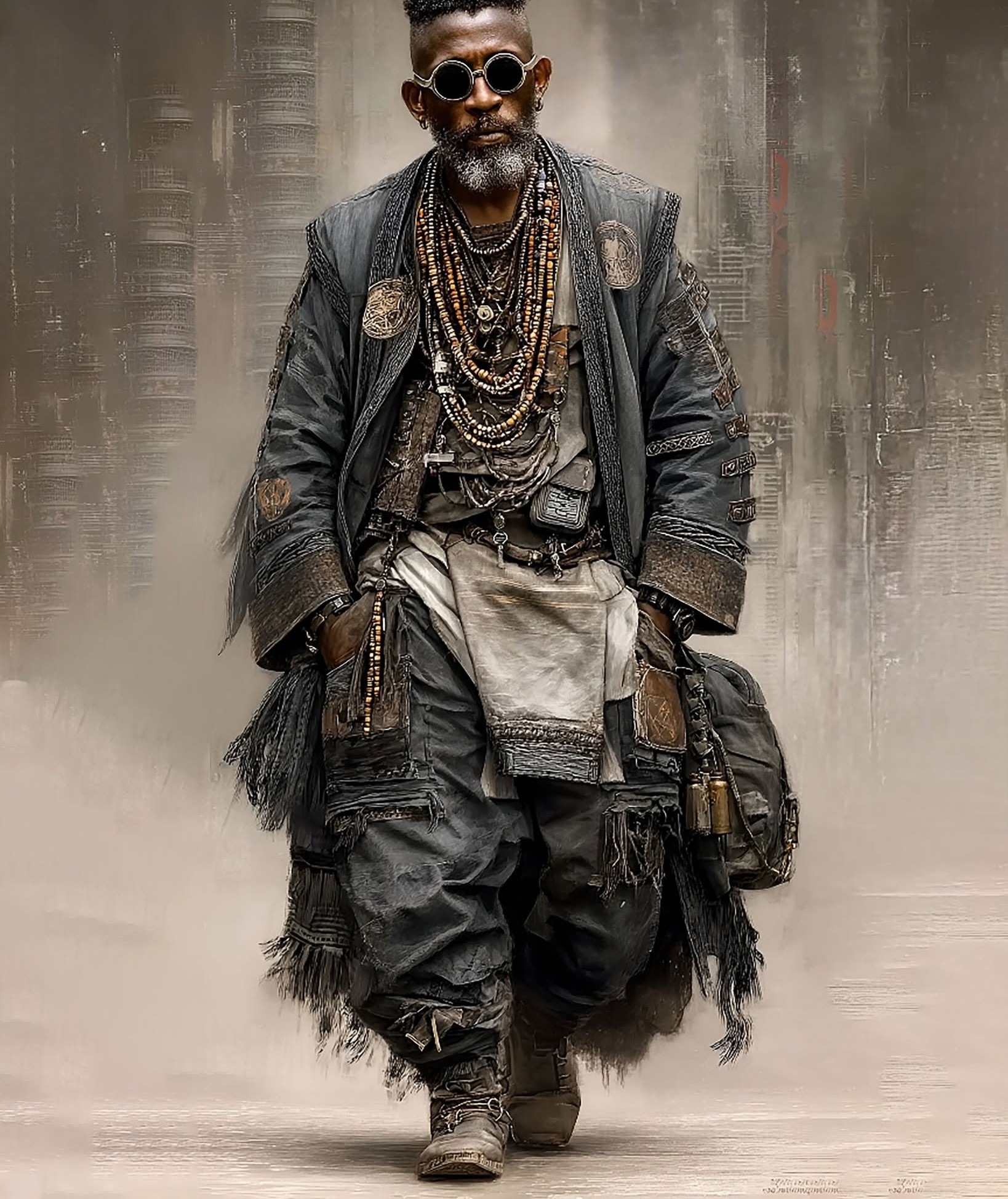 Futuristic Tribal Wanderer: Dystopian Fashion Nomad