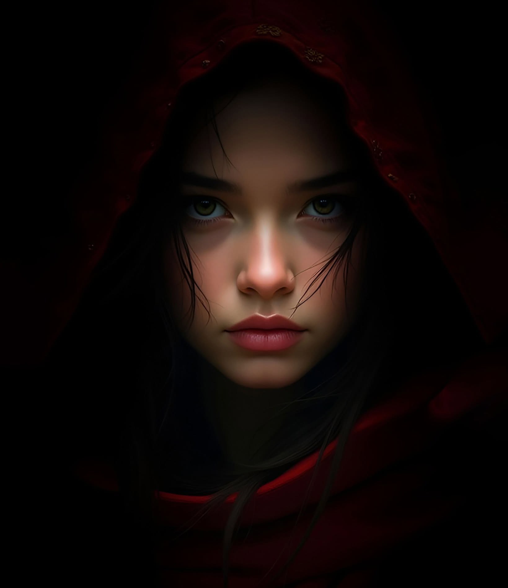 Mysterious Dark Fantasy Red Cloak