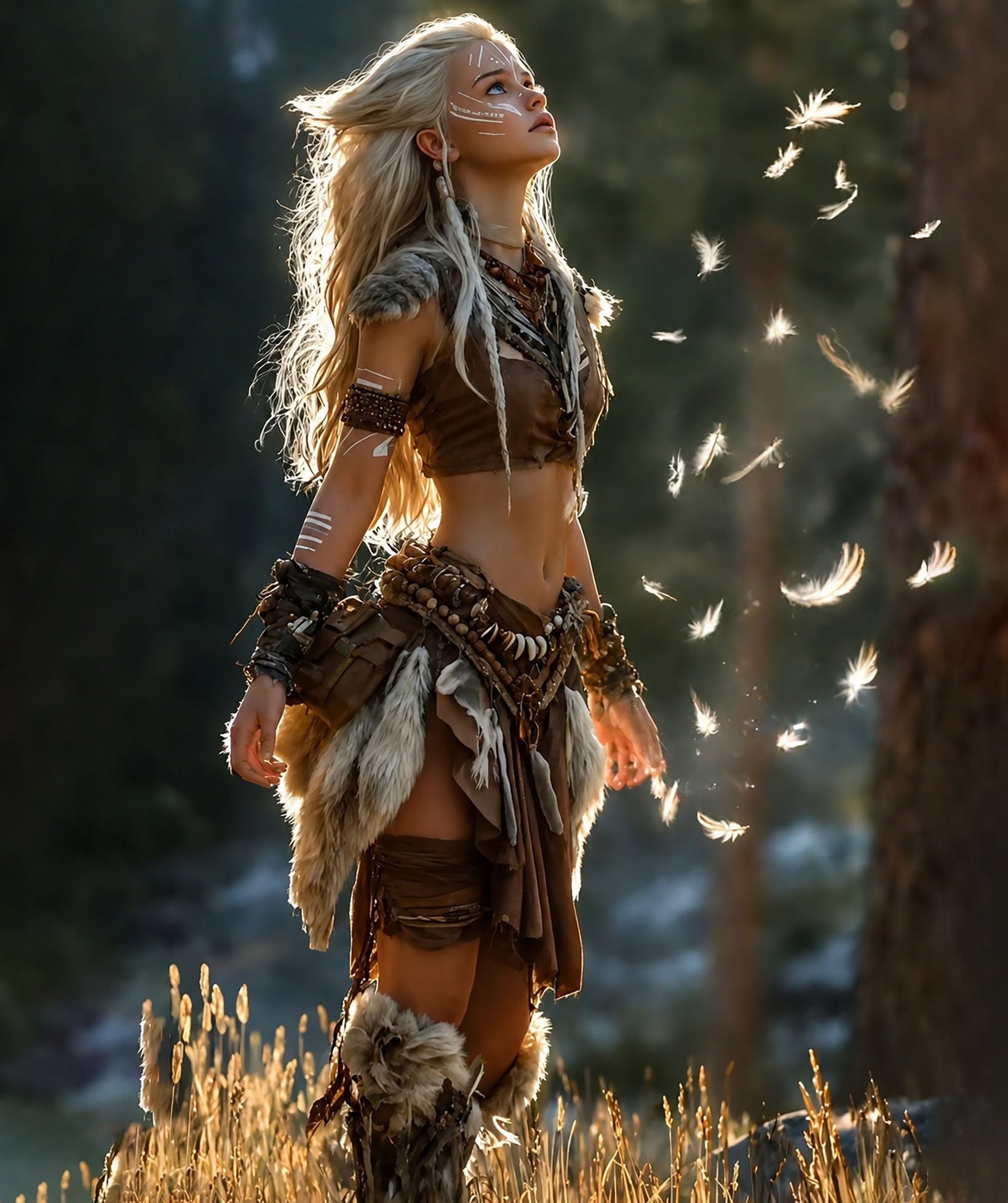 Glowing Tribal Forest Warrior: Ethereal Golden Hour