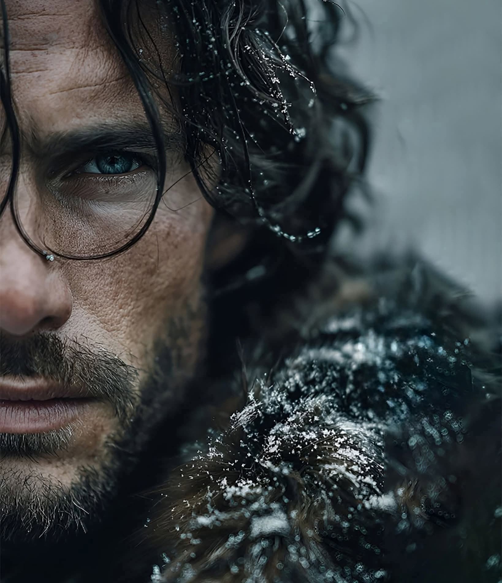 Intense Icy Gaze: Cinematic Winter Portrait