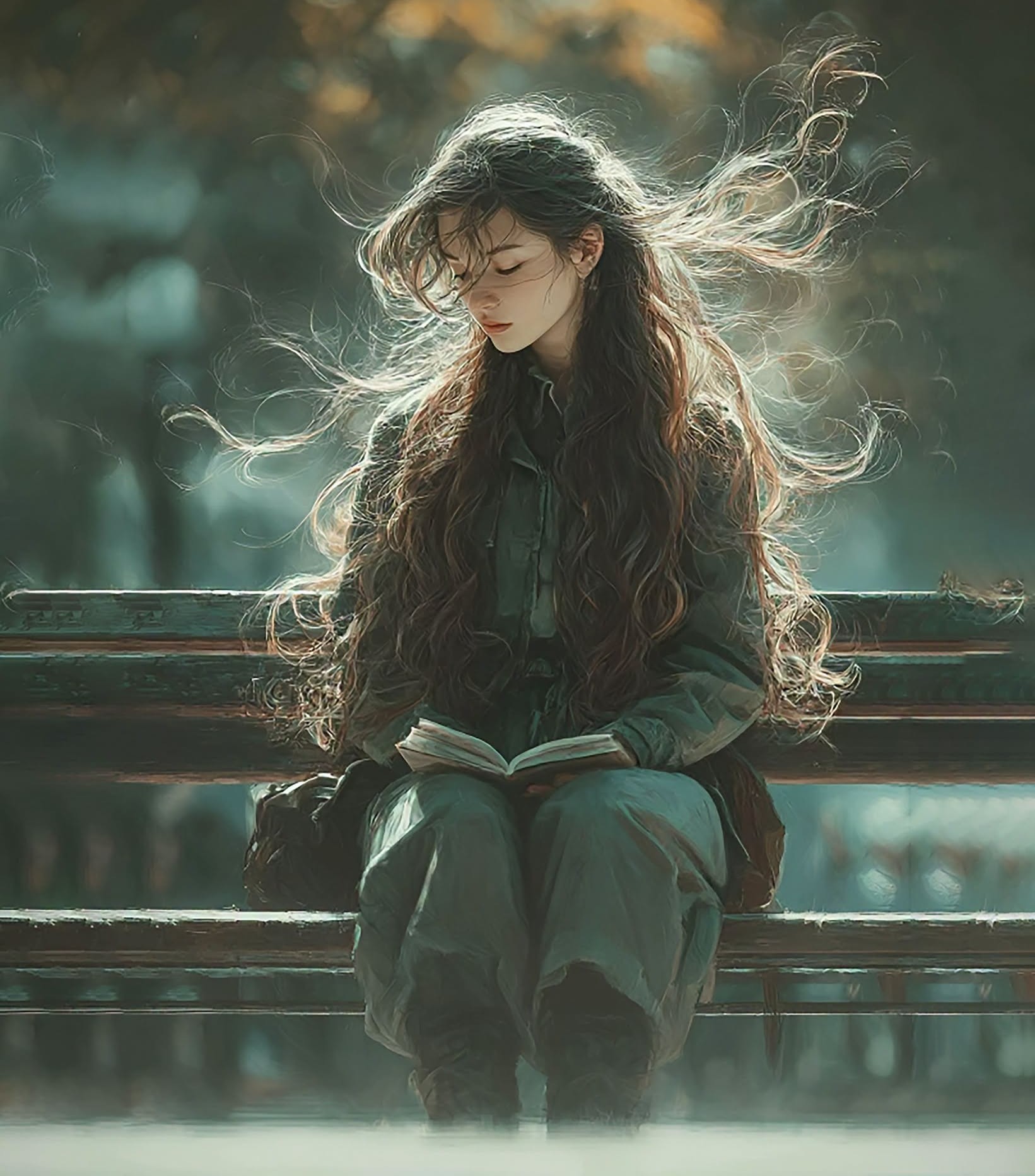Dreamy Cinematic Park Bench Reader