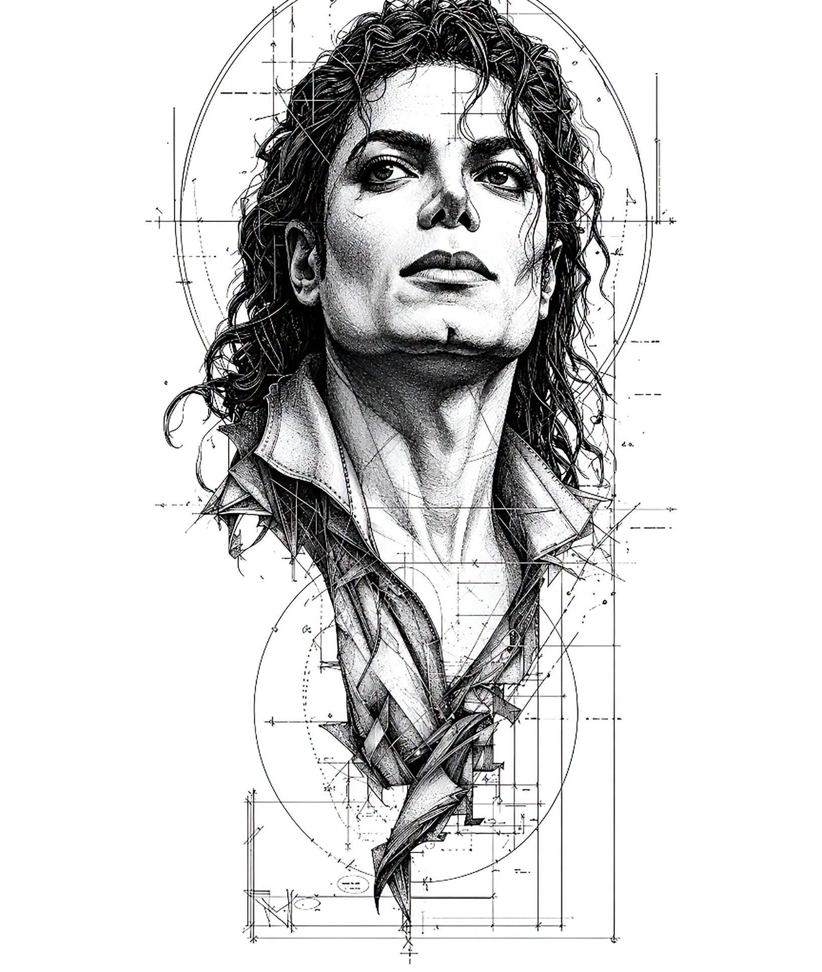 Technical Blueprint Pop Icon Portrait