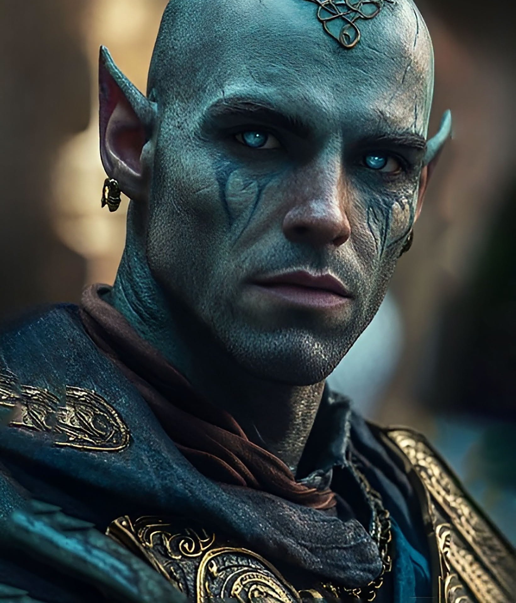 Bald Elf Warrior: Icy Eyes, Dark Fantasy Masterpiece