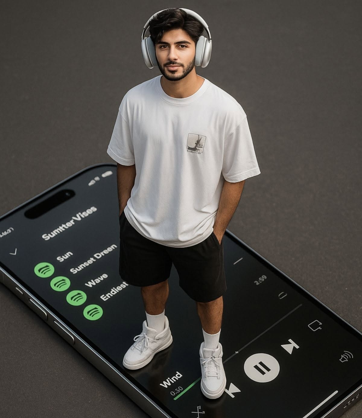Sleek Model on Giant Spotify Screen