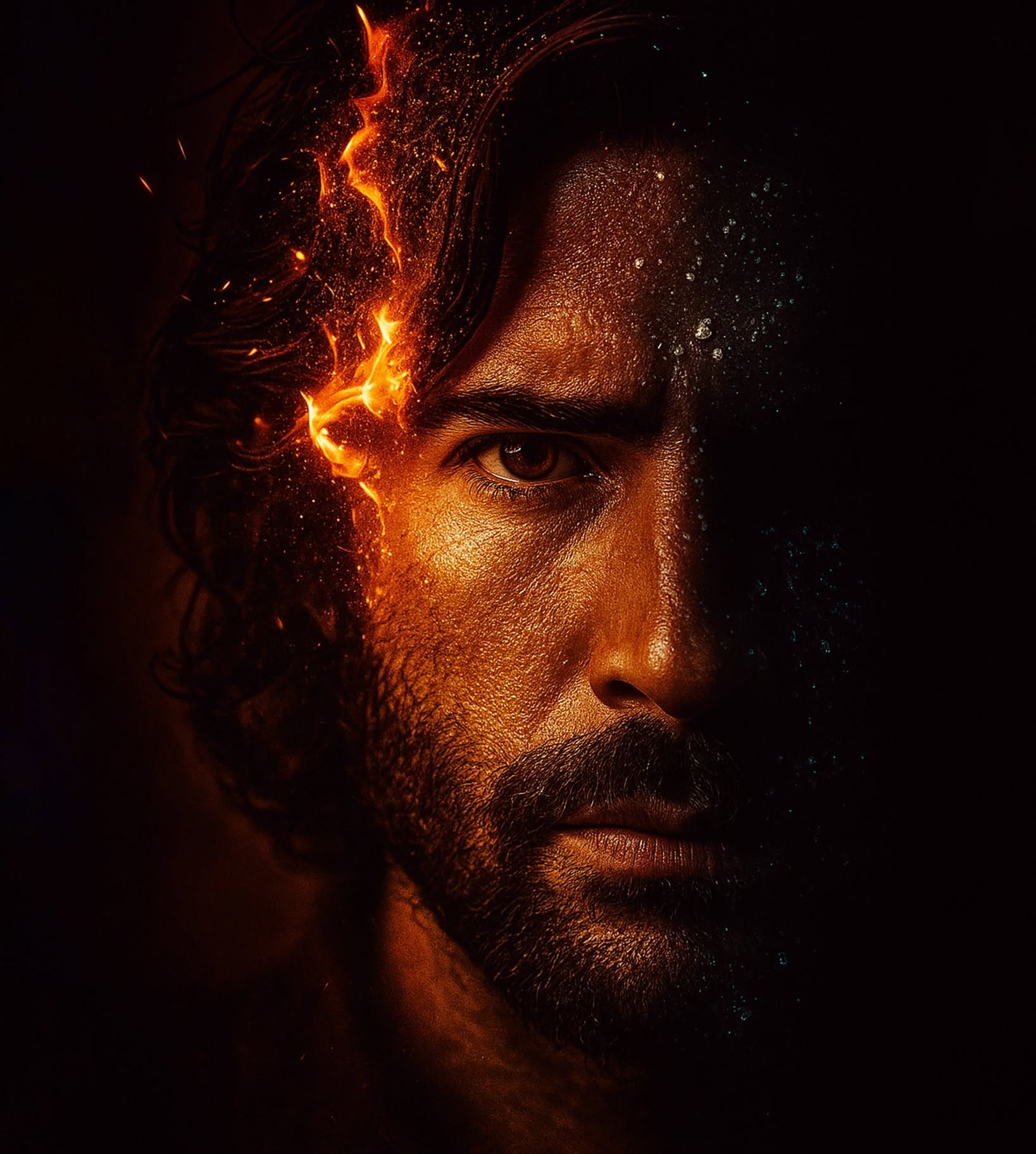 Dramatic Fire and Ice Gaze