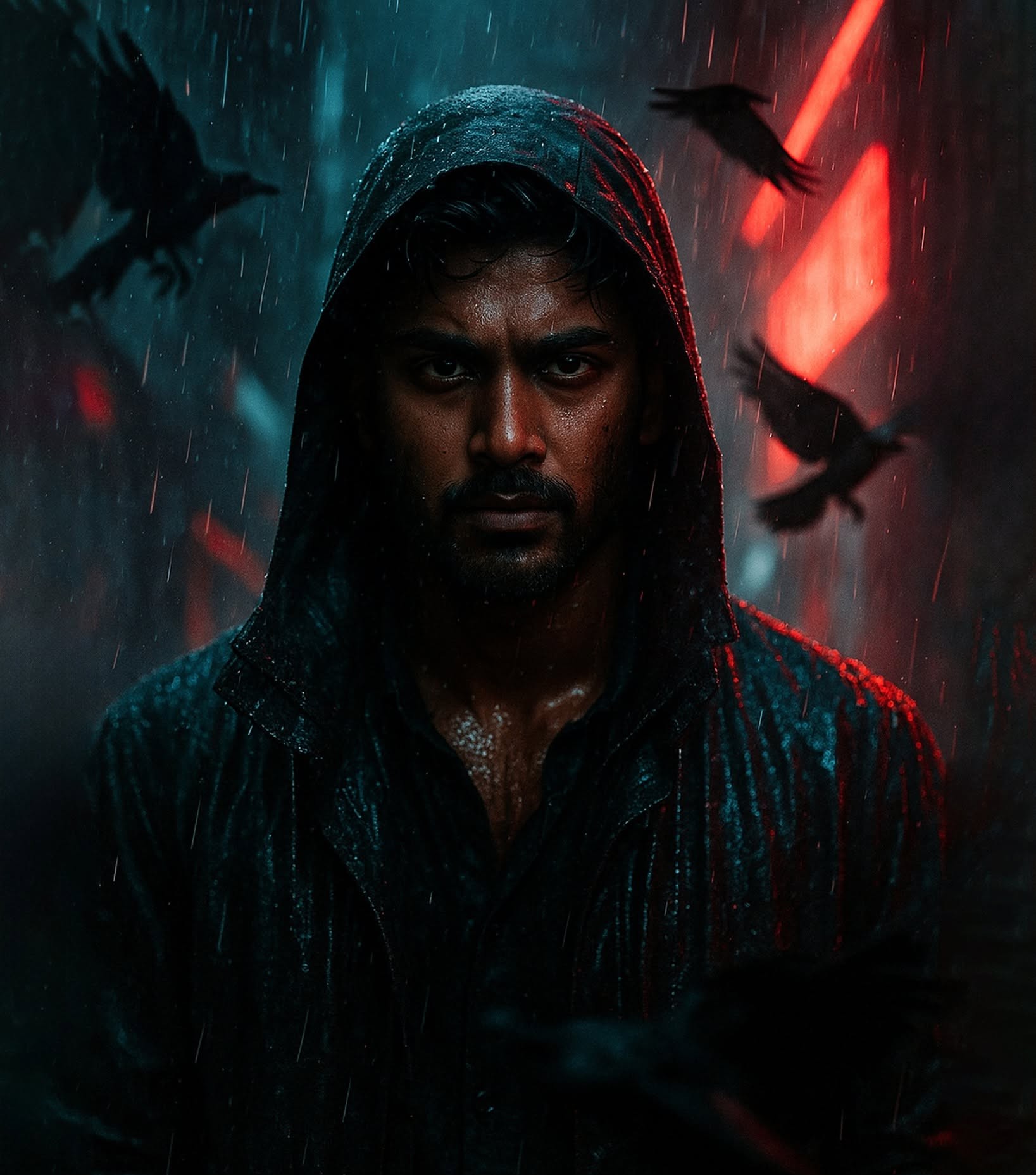 Drenched Stranger, Neon Alley Shadows
