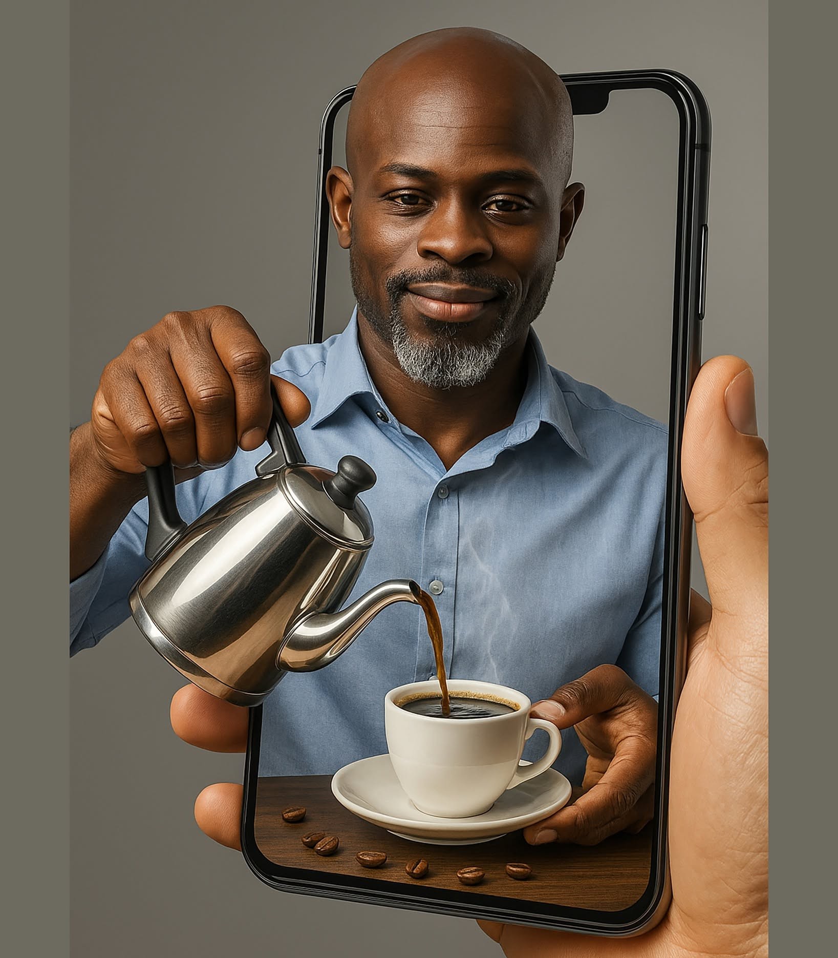 Surreal Coffee: Man Emerges From Phone