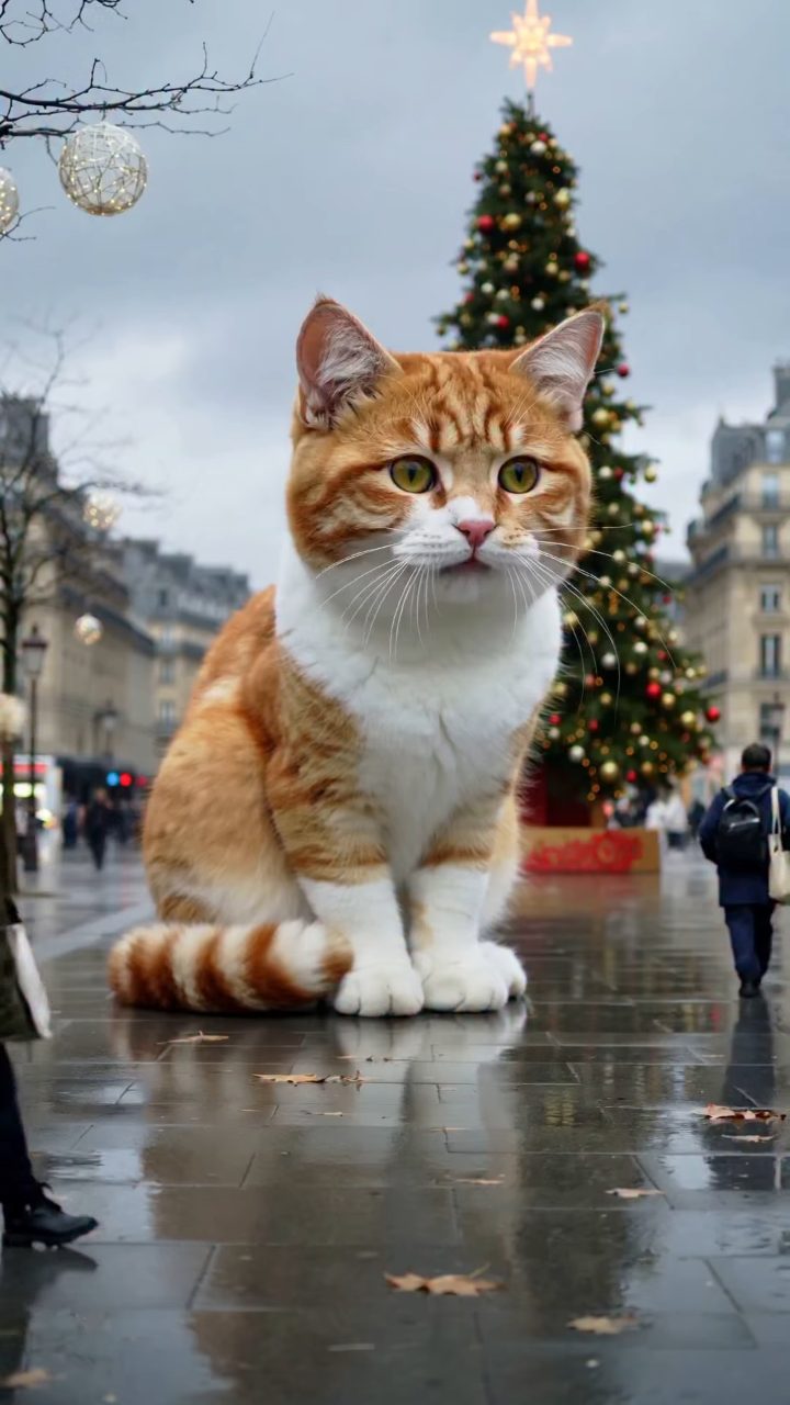 Giant Kitten's Parisian Christmas Yawn