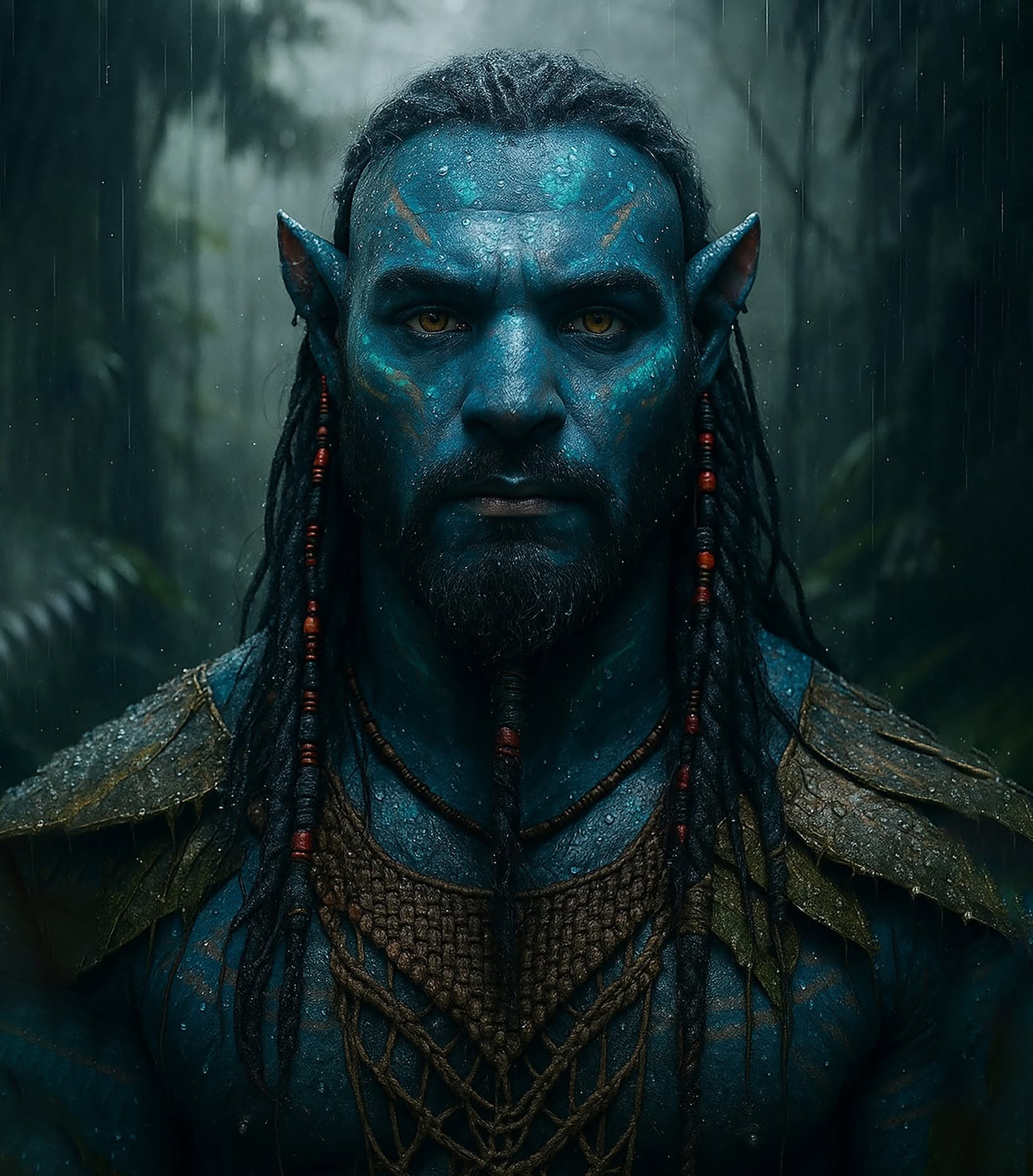 Rain-Soaked Bioluminescent Jungle Alien