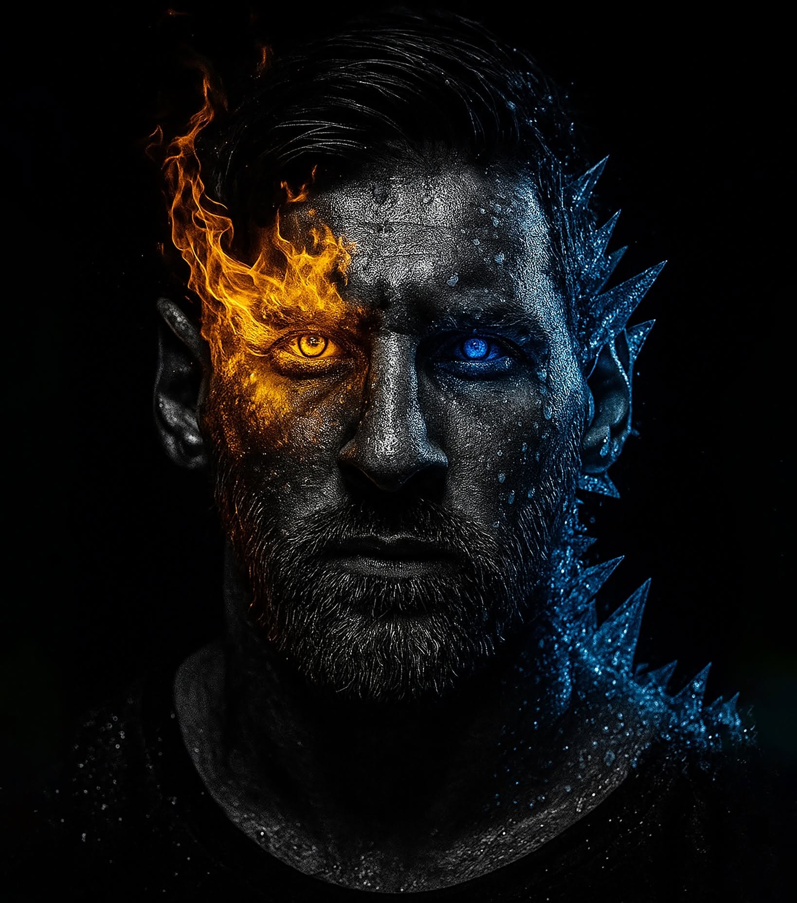 Intense Fire Ice B&W Portrait
