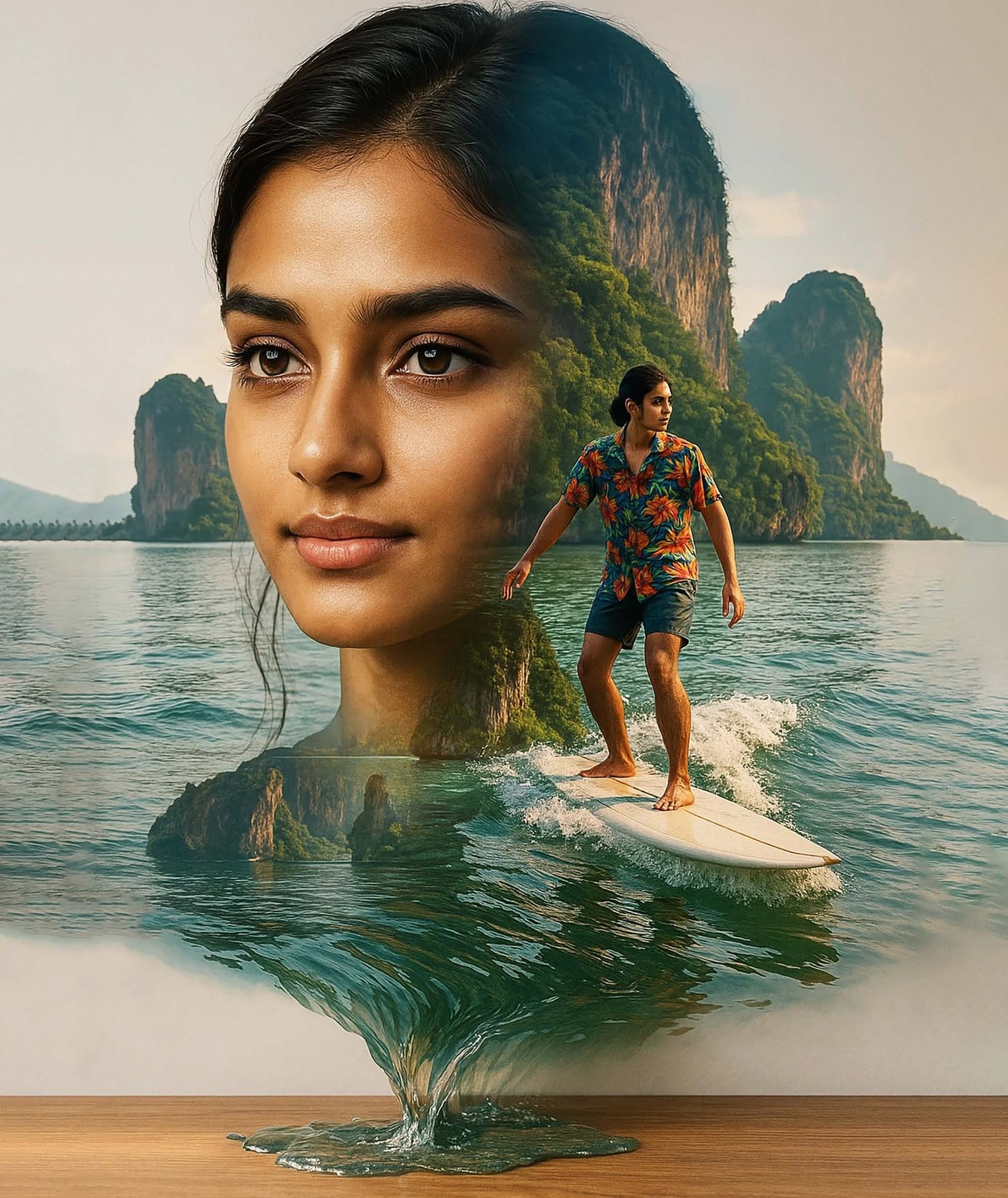 Surreal Surfer Art: Water Escapes The Frame