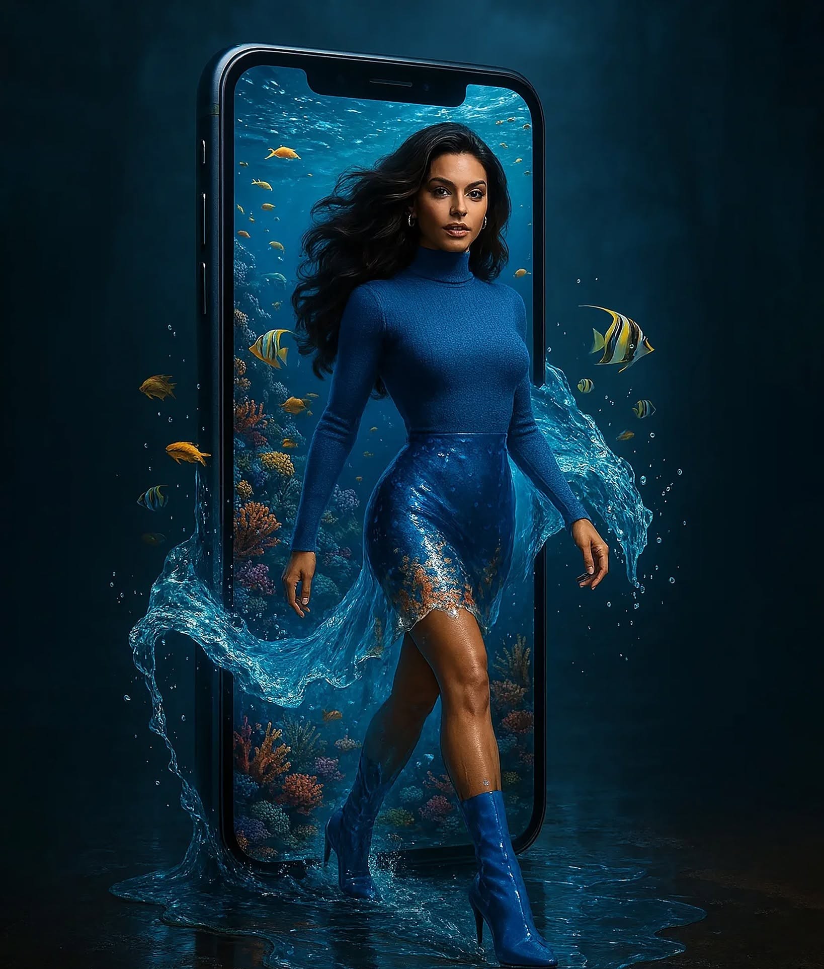Ocean Woman Breaks Free From Digital Screen
