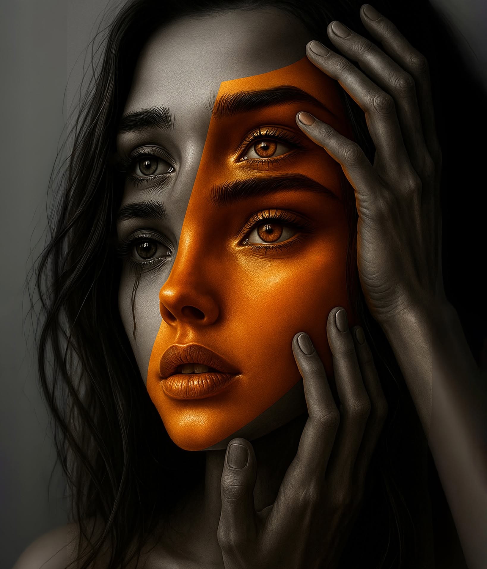 Orange Mask Unveiling Grayscale Tears